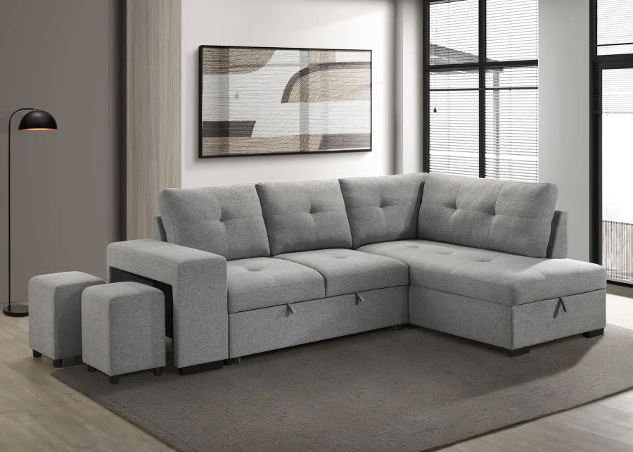 Roanne - Fabric Upholstered Sleeper Sectional Sofa - Gray - Image 2