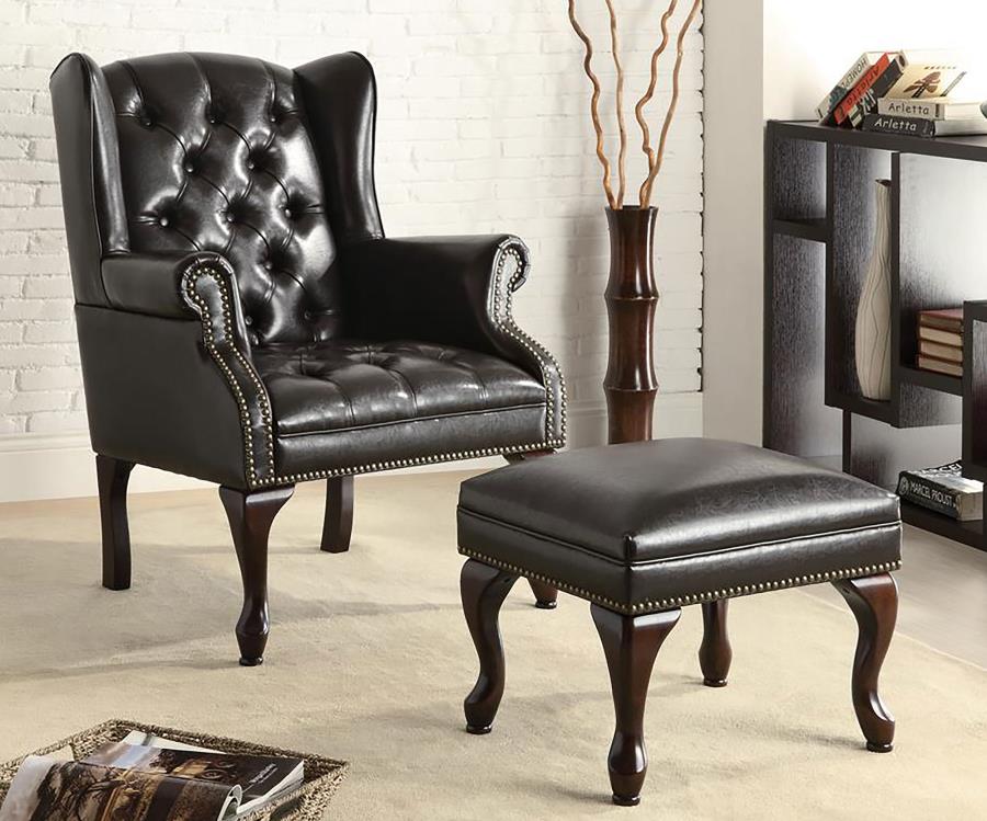 Roberts - Upholstered Wingback Chair And Ottoman Set - Black - Image 2
