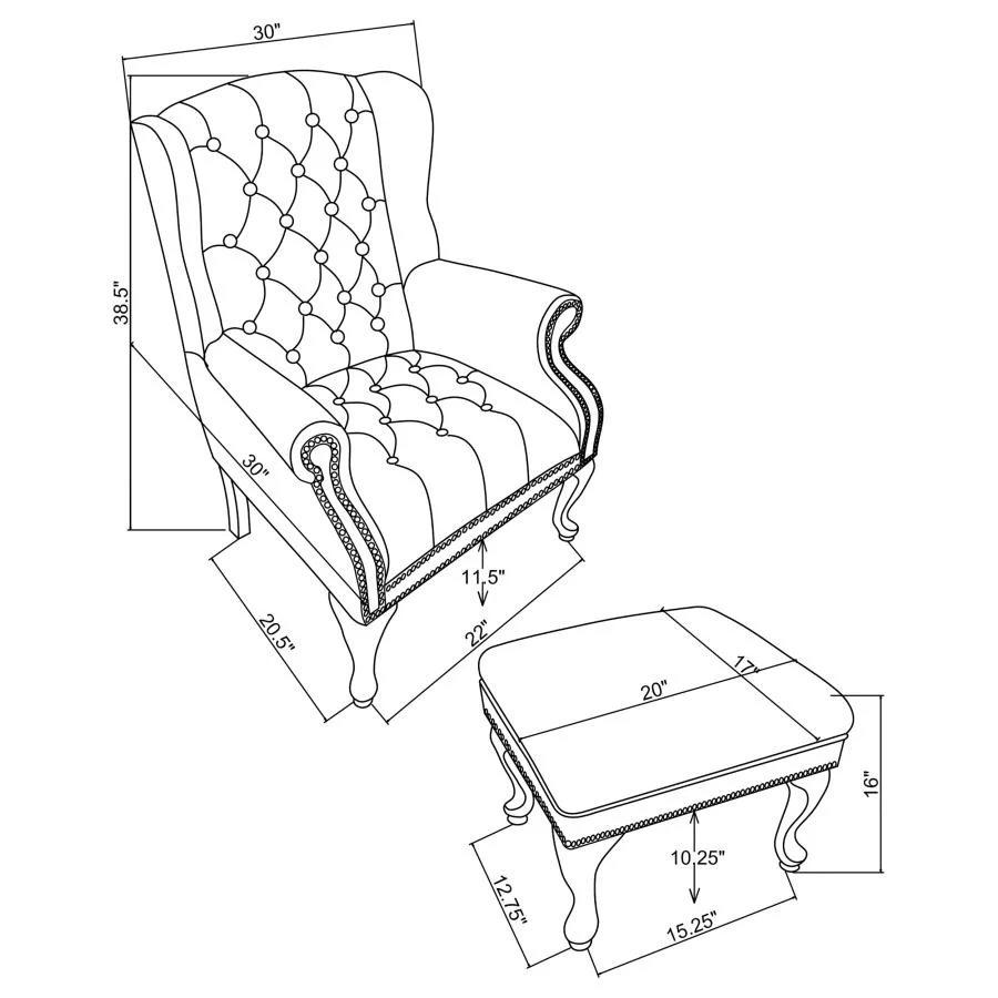 Roberts - Upholstered Wingback Chair And Ottoman Set - Black - Image 3