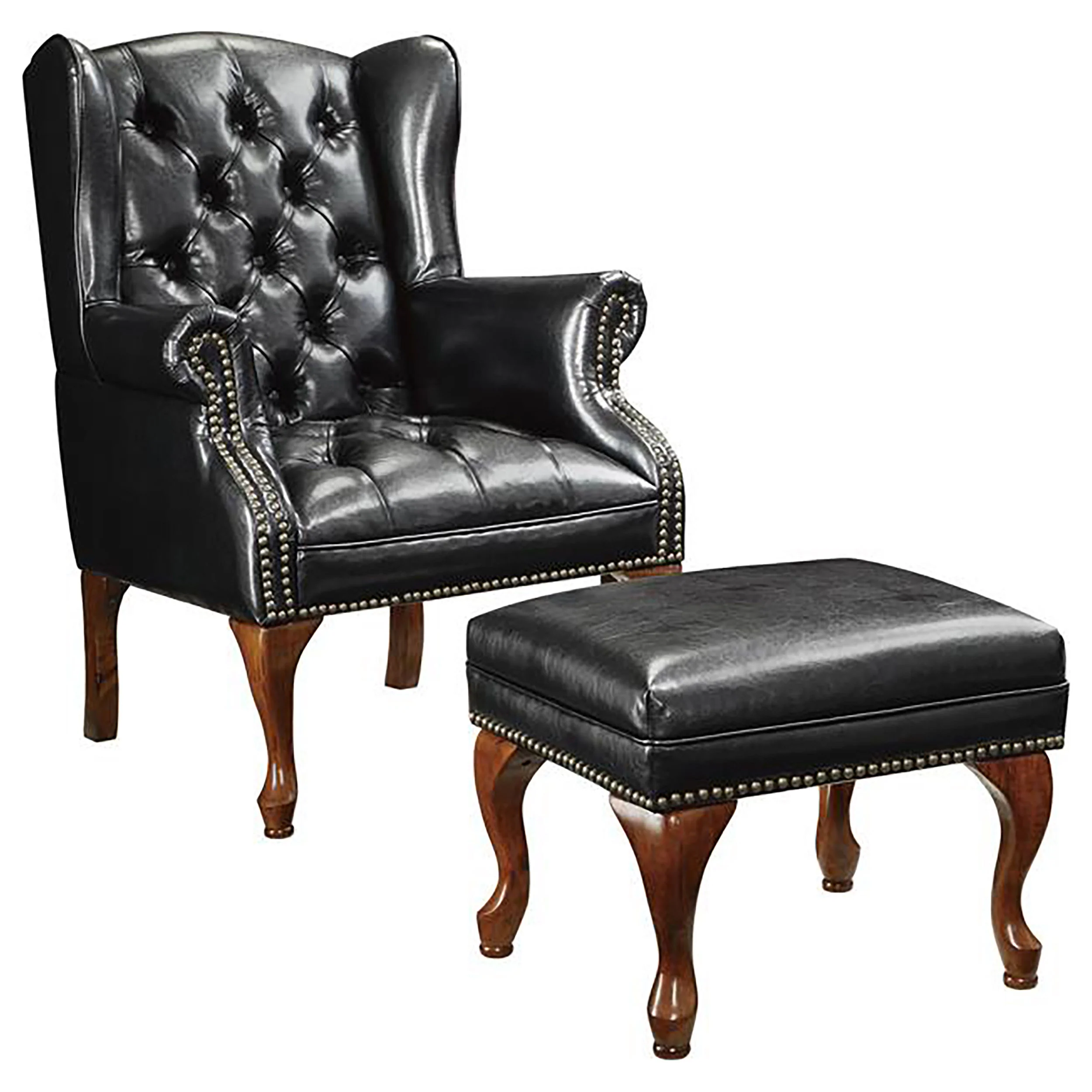 Roberts - Upholstered Wingback Chair And Ottoman Set - Black - Image 4