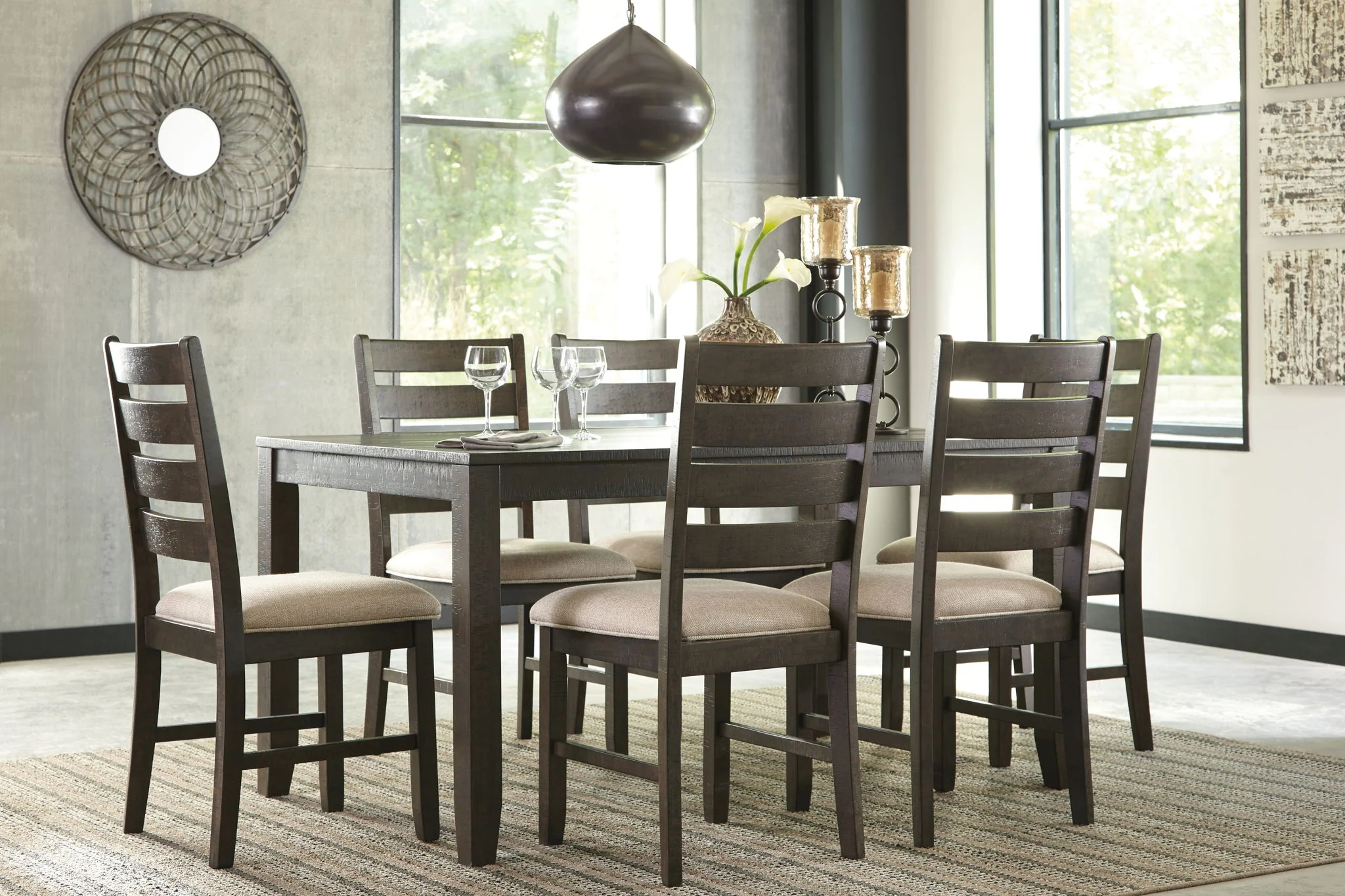 Rokane - Dining Room Table Set (Set of 7) - Brown - Image 2