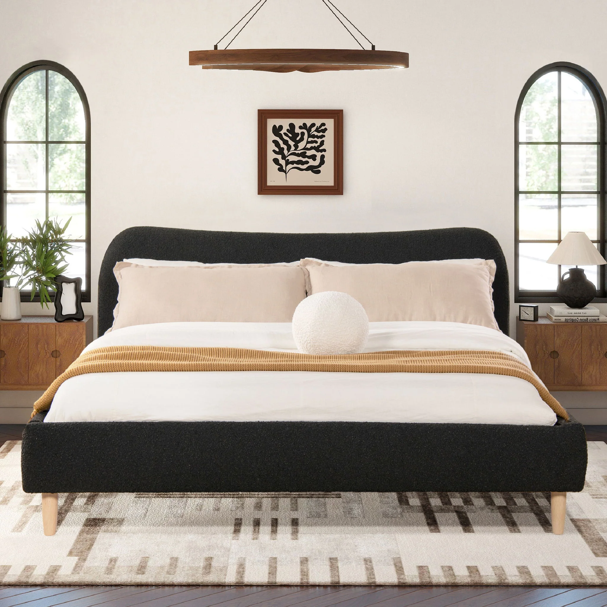 Roman - Curved Headboard Upholstered Platform Bed - Image 21