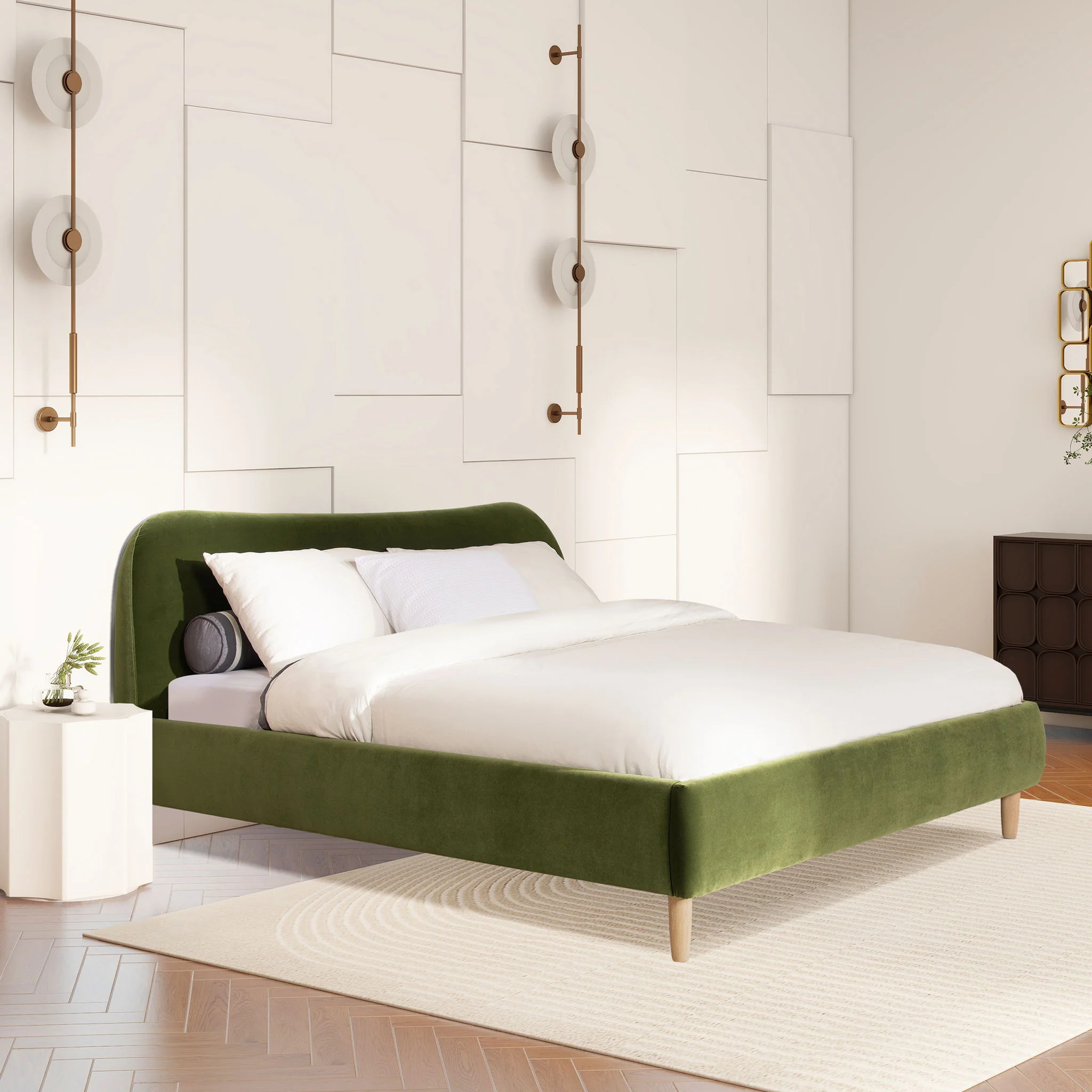 Roman - Curved Headboard Upholstered Platform Bed - Image 29