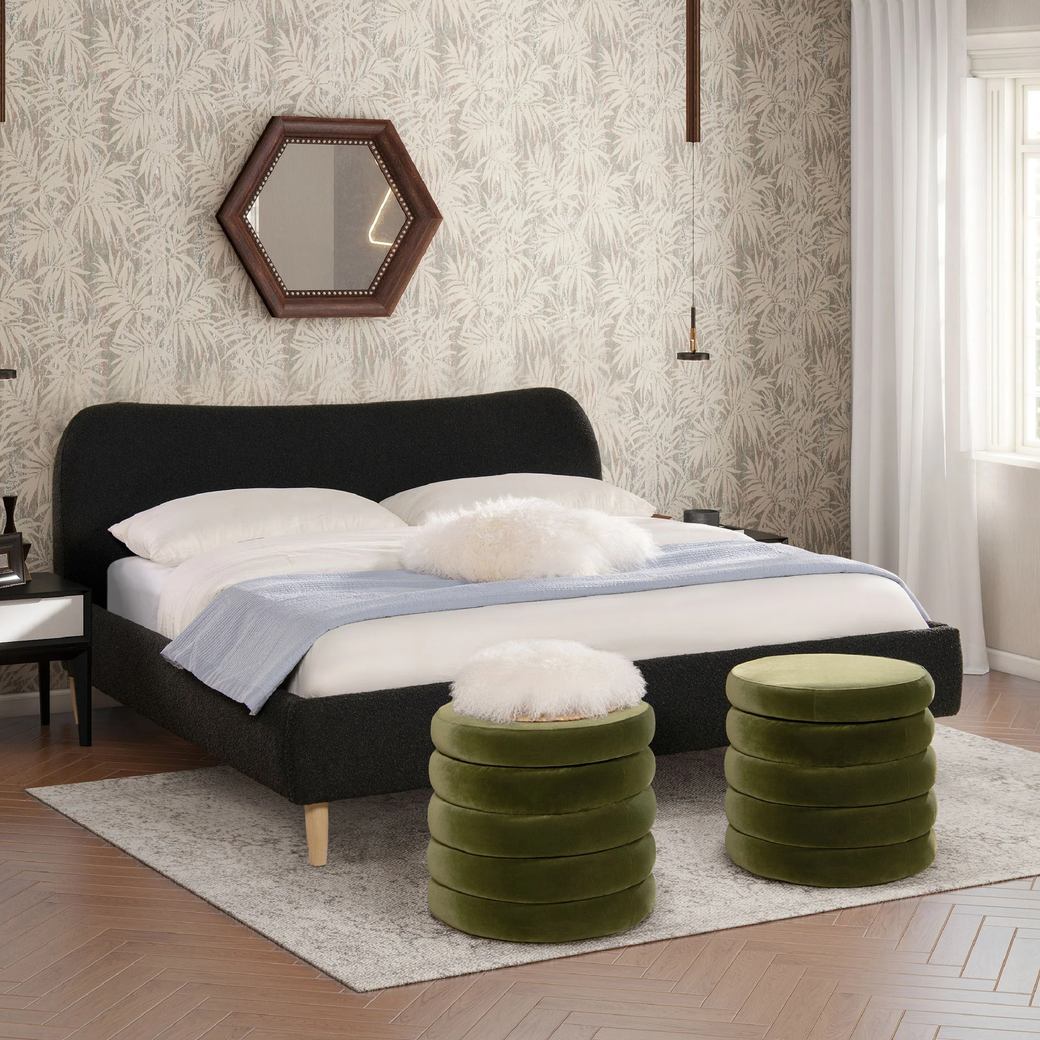 Roman - Curved Headboard Upholstered Platform Bed - Image 3