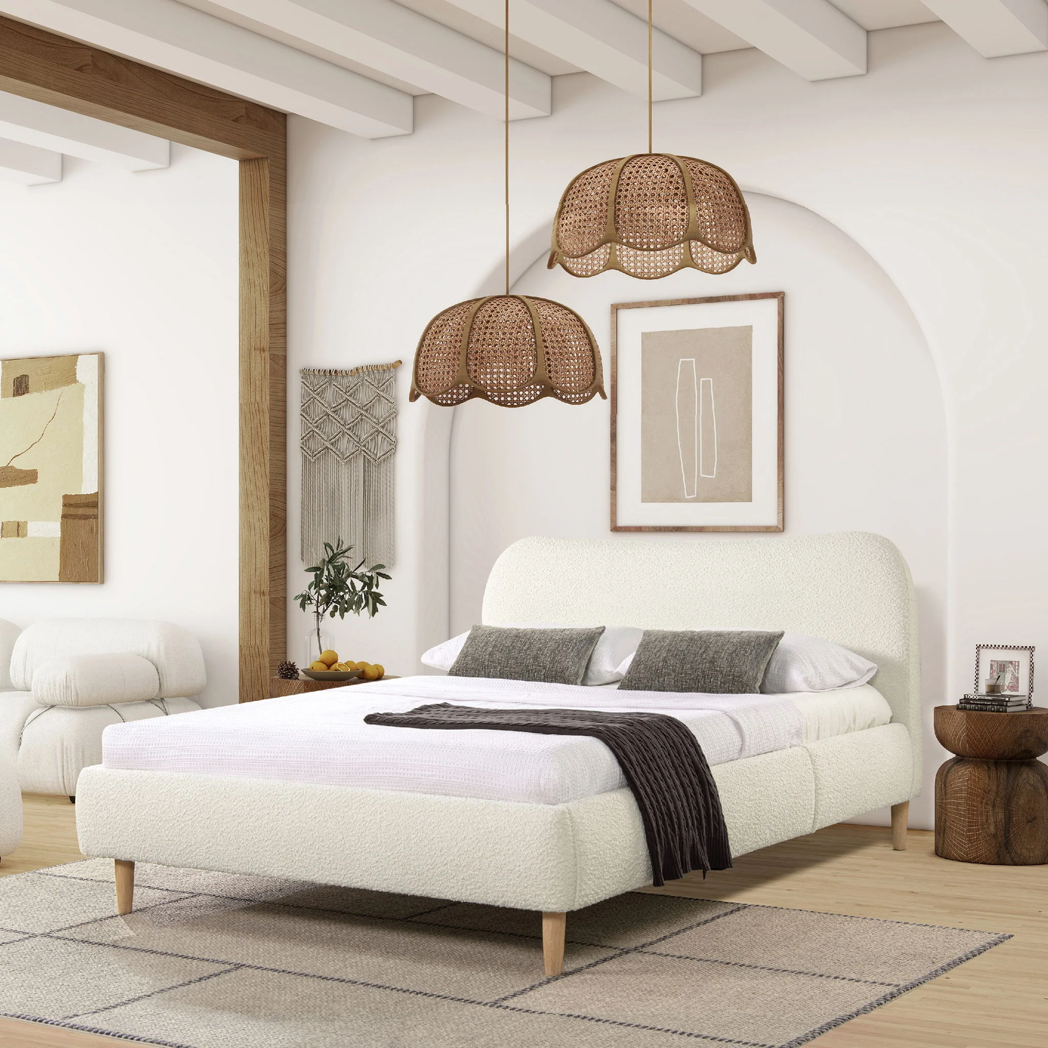 Roman - Curved Headboard Upholstered Platform Bed - Image 38