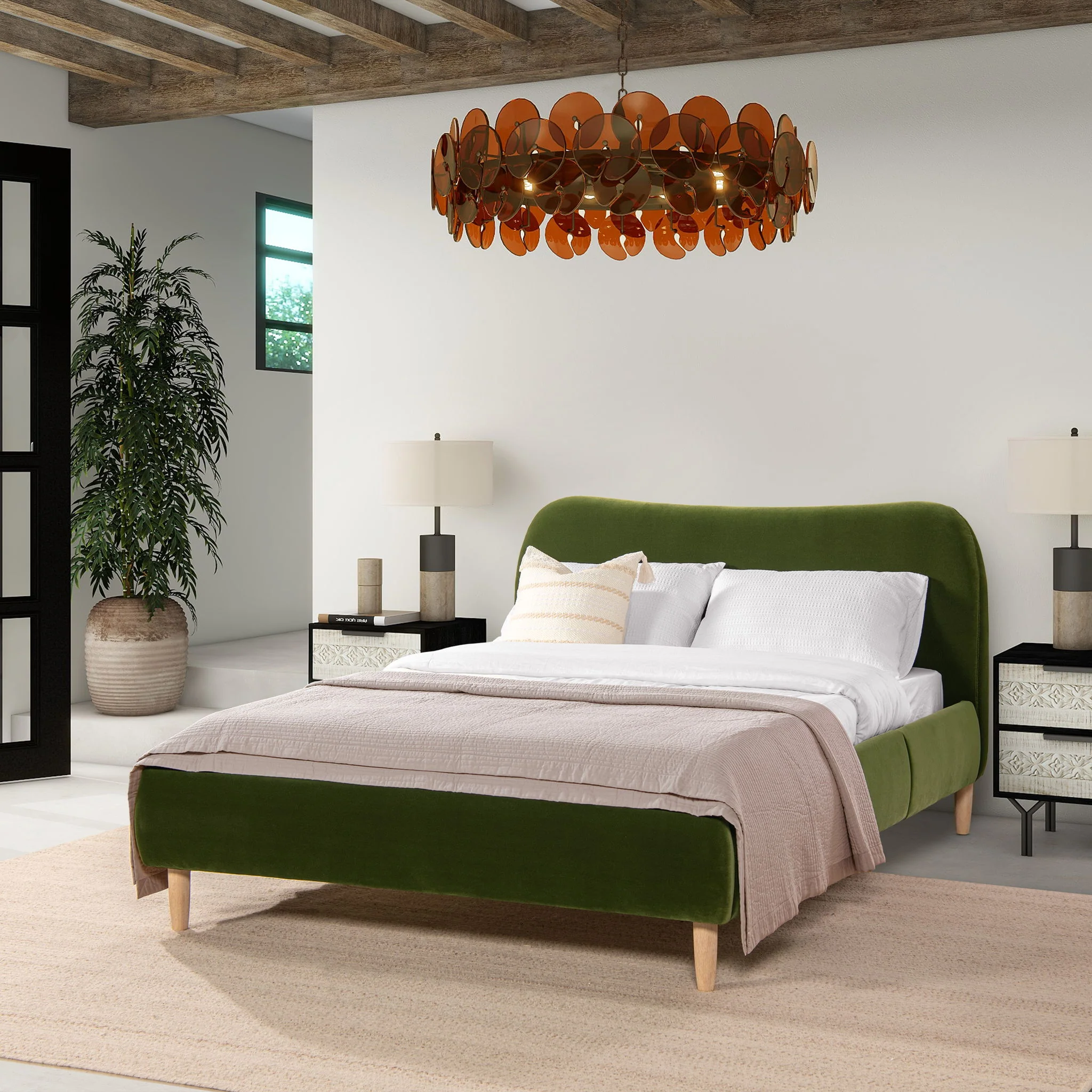 Roman - Curved Headboard Upholstered Platform Bed - Image 5