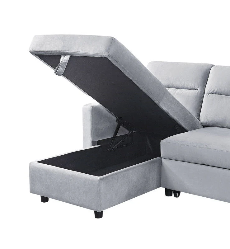 Ruby - Reversible Sleeper Sectional Sofa With Storage Chaise And Side Pocket - Light Gray - Image 2