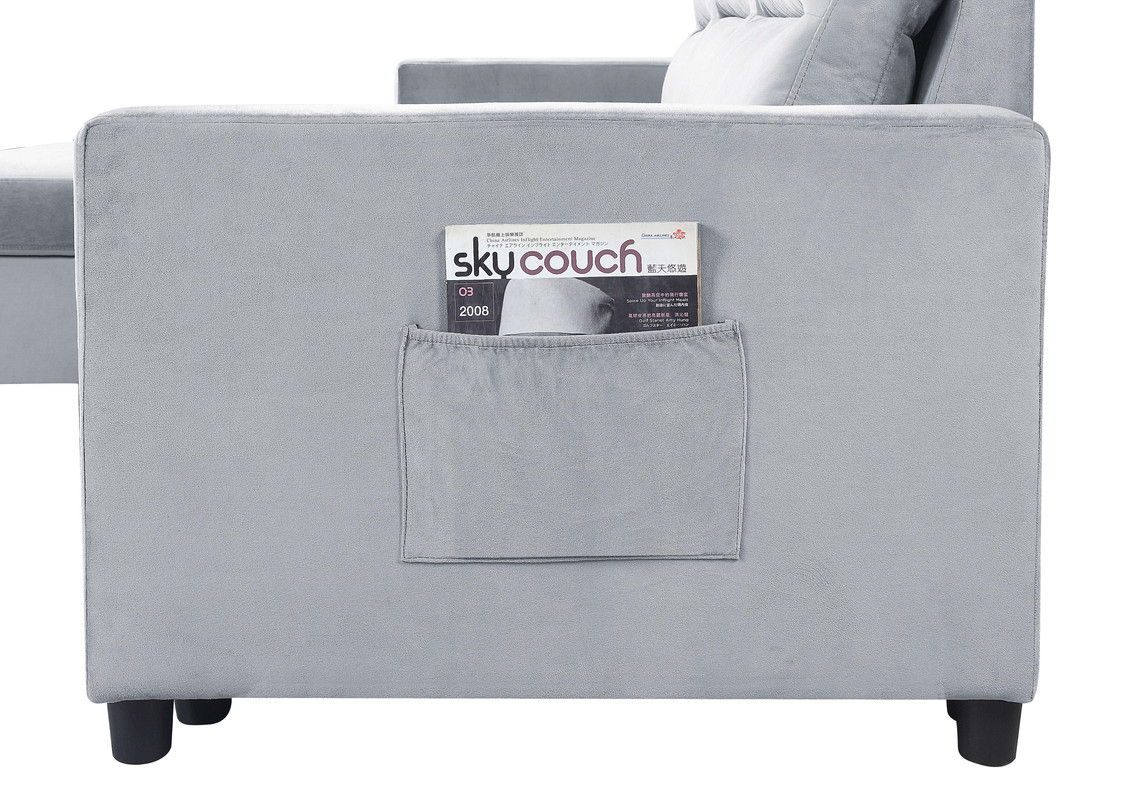 Ruby - Reversible Sleeper Sectional Sofa With Storage Chaise And Side Pocket - Light Gray - Image 6