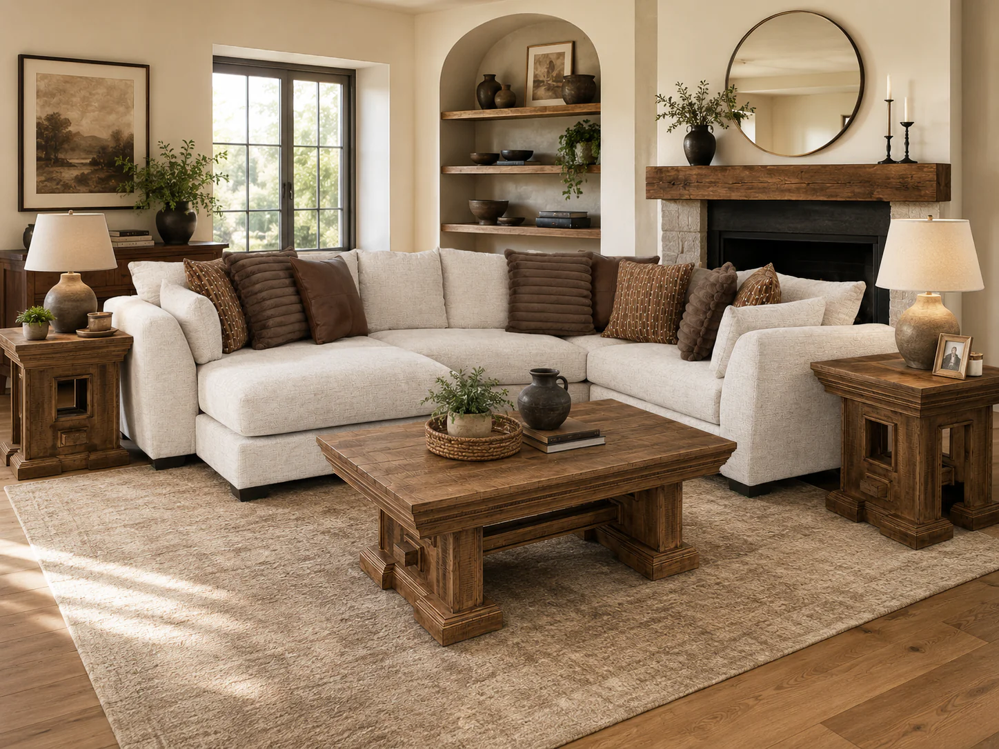 Rustic Brown Farmhouse 3-Piece Coffee Table Set with Pedestal Design - Image 2