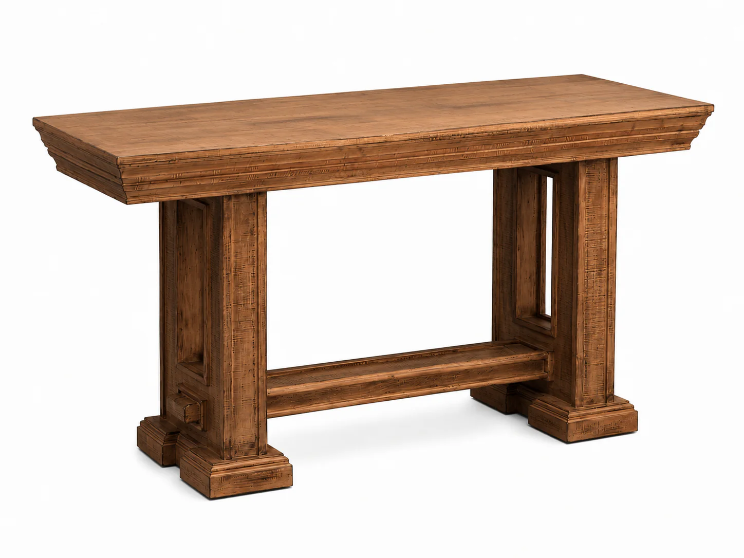 Rustic Brown Farmhouse Sofa Table with Pedestal Base Design - Image 4