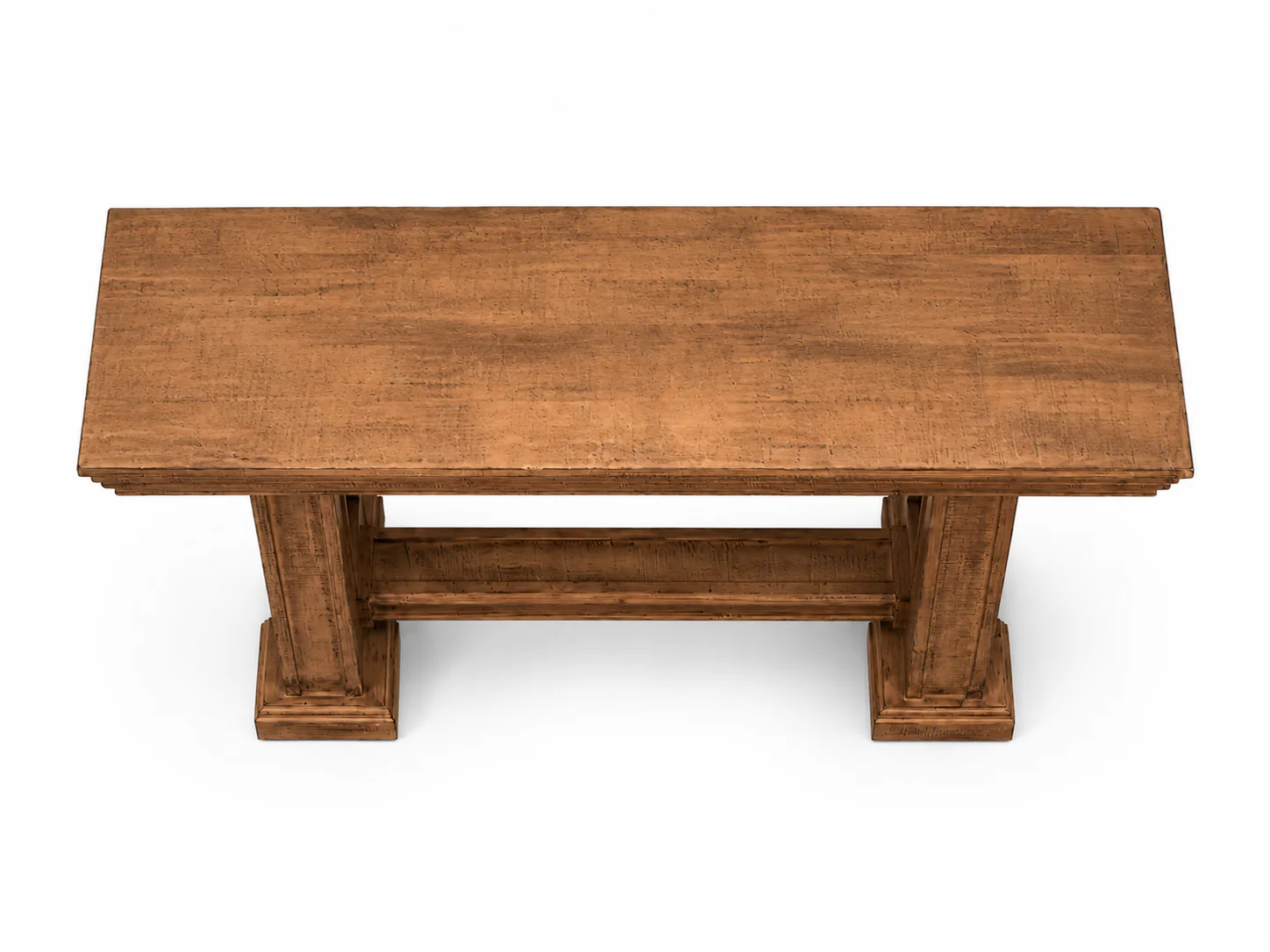 Rustic Brown Farmhouse Sofa Table with Pedestal Base Design - Image 6