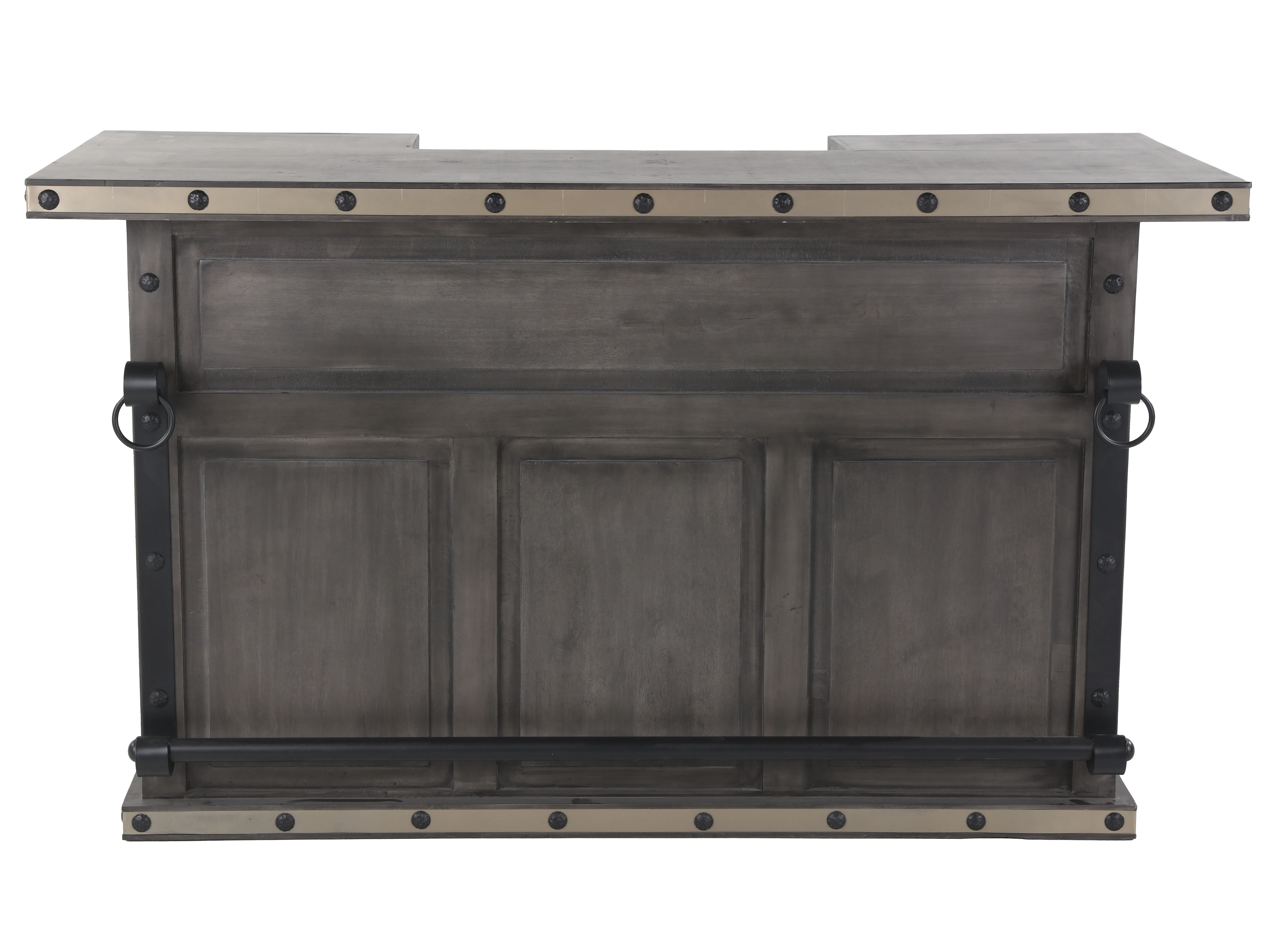 Rustic Gray Bar Table with Wine Rack & Open Shelving - Image 4