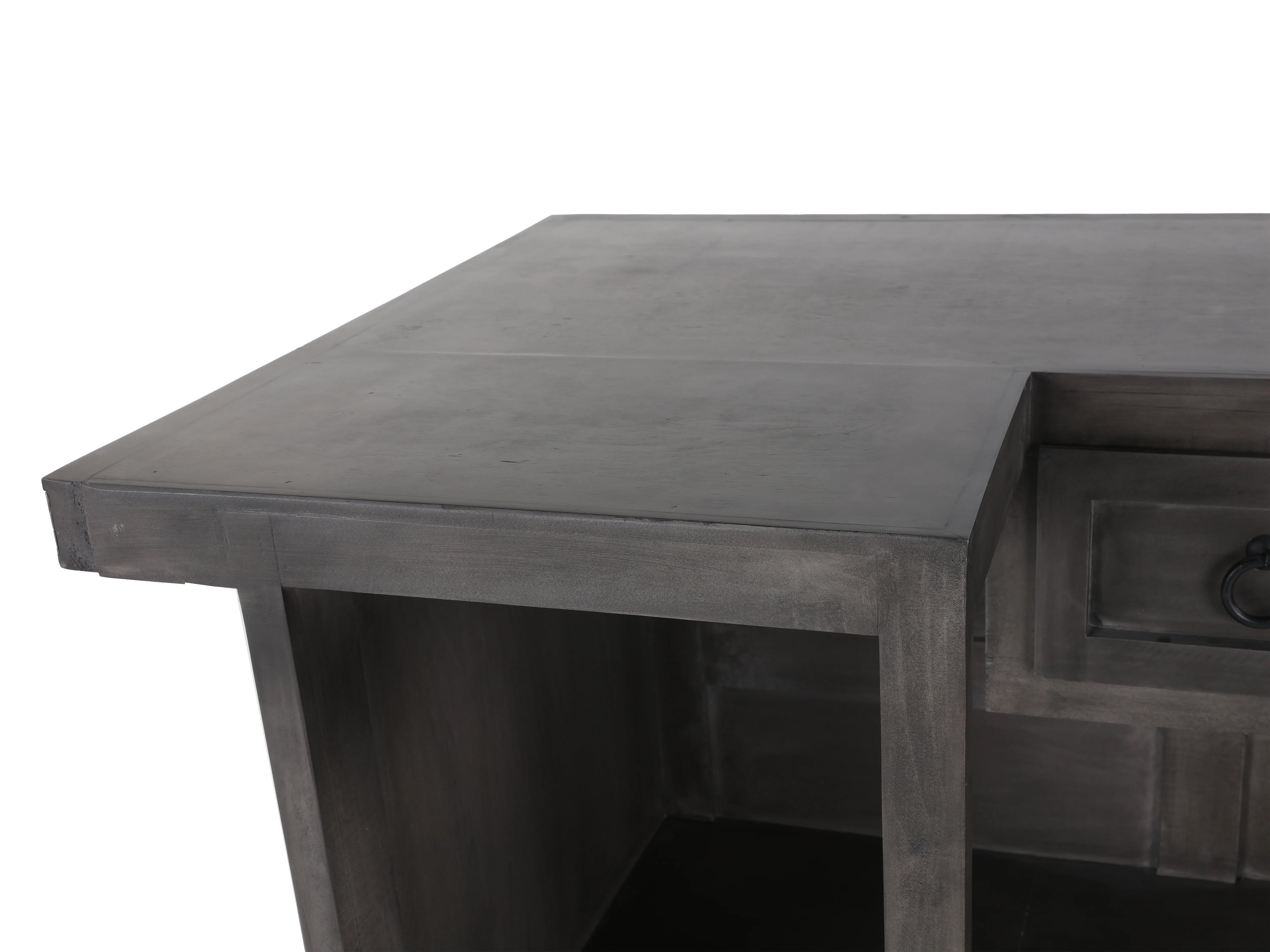 Rustic Gray Bar Table with Wine Rack & Open Shelving - Image 5