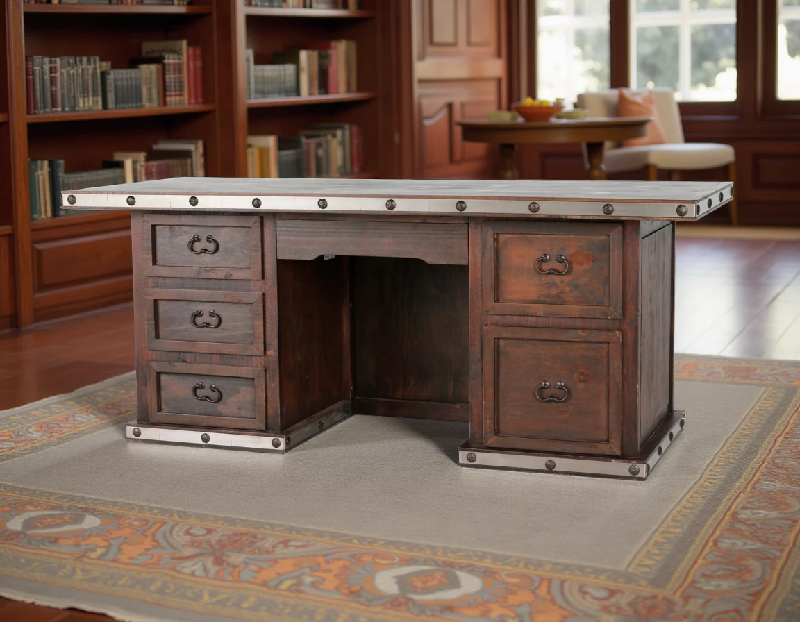 HACIENDA RUSTIC NAIL HEAD DESK - Image 2