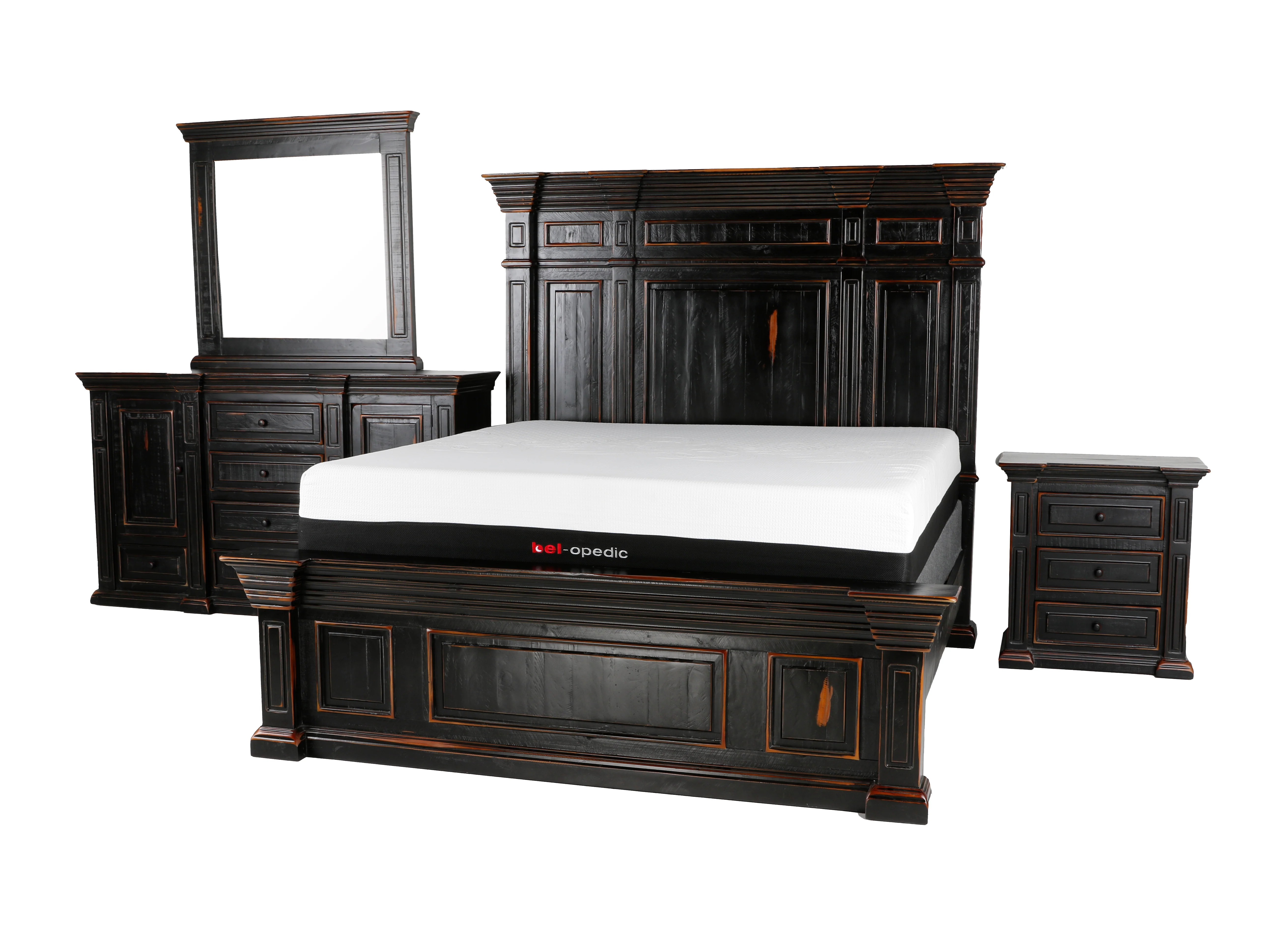 Rustic Traditional Dark Cherry 6-Piece Bedroom Set with Panel Bed, Dresser, Mirror & Nightstand - Image 2