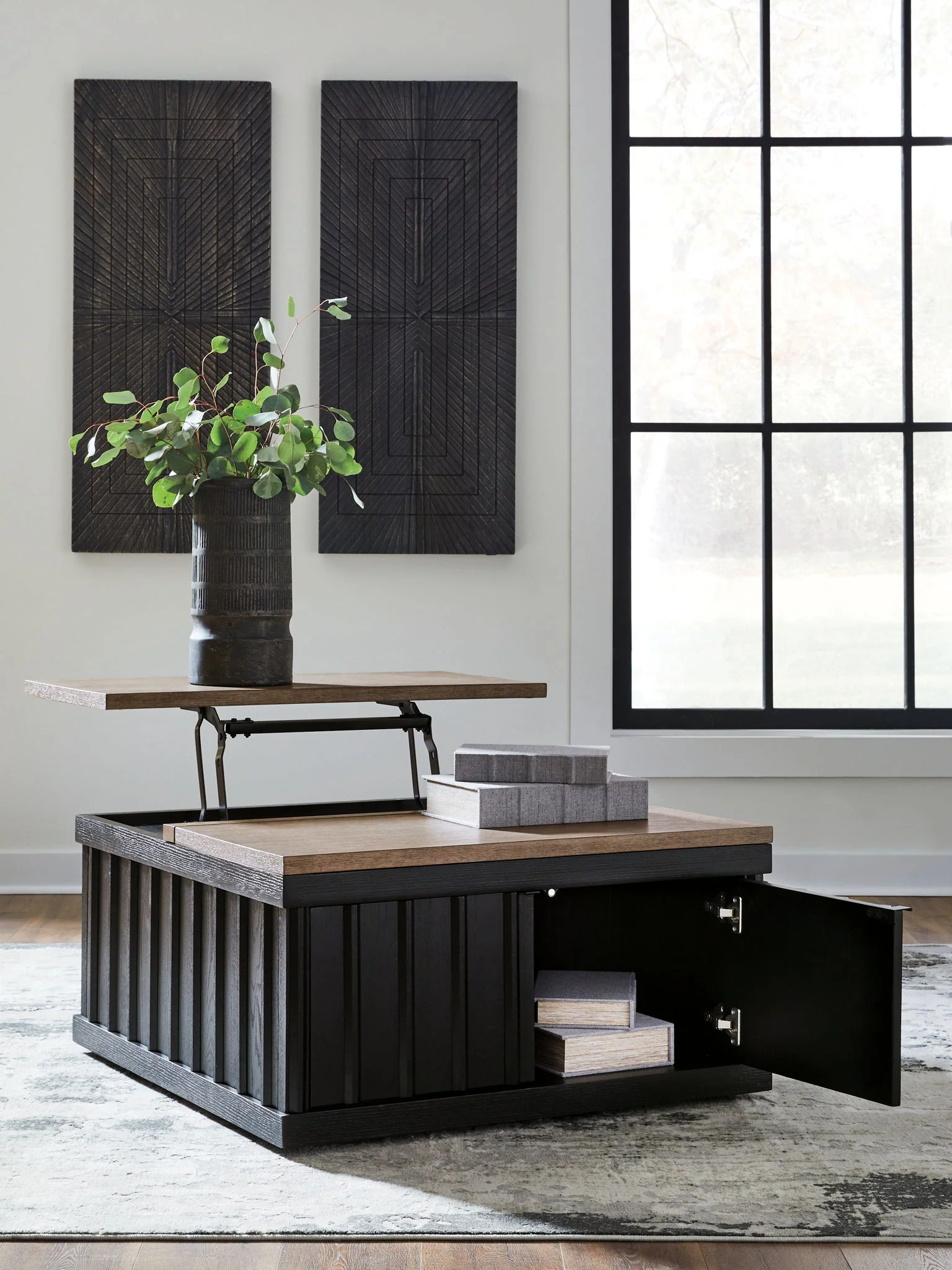 Rylandyn - Lift Top Cocktail Table - Black / Light Brown - Image 3