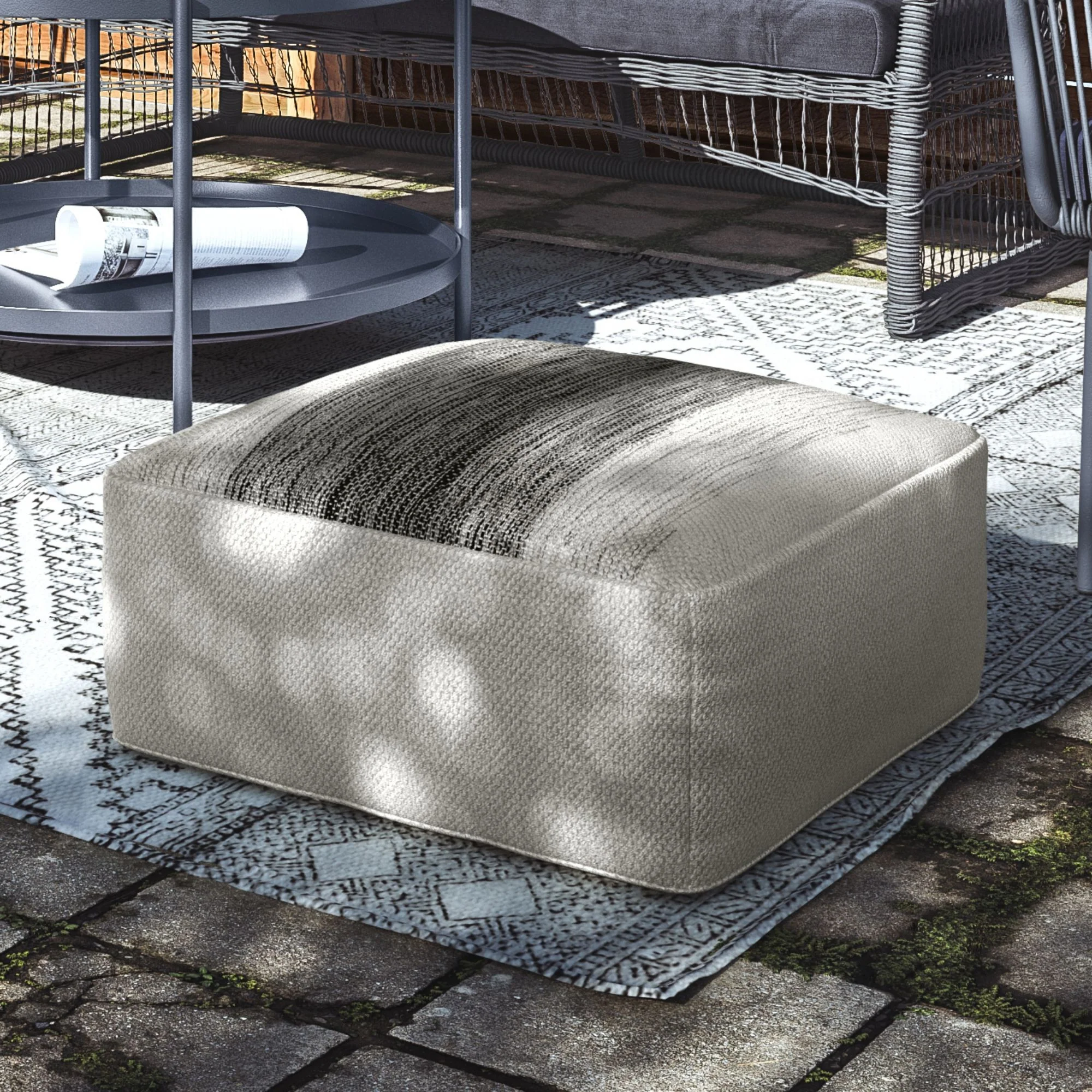 Sabella - Square Woven Outdoor / Indoor Pouf - Gray / White - Image 3