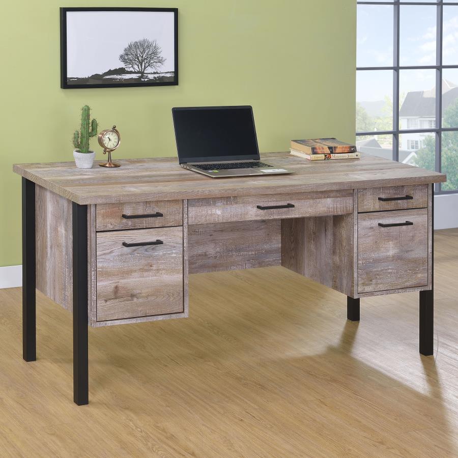 Samson - 4-Drawer Office Computer Desk - Weathered Oak - Image 2