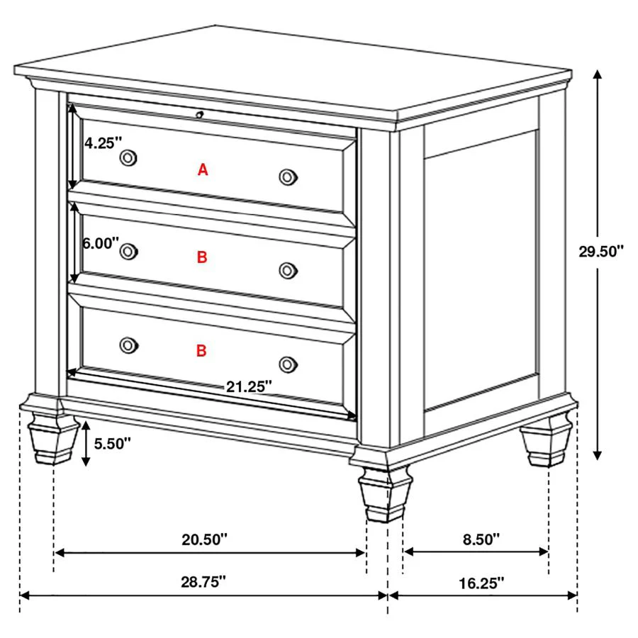 Sandy Beach - 3-drawer Nightstand - Image 11