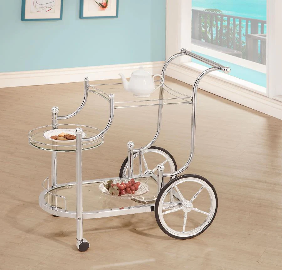 Sarandon - 3-Tier Glass Shelf Metal Bar Cart - Chrome - Image 2