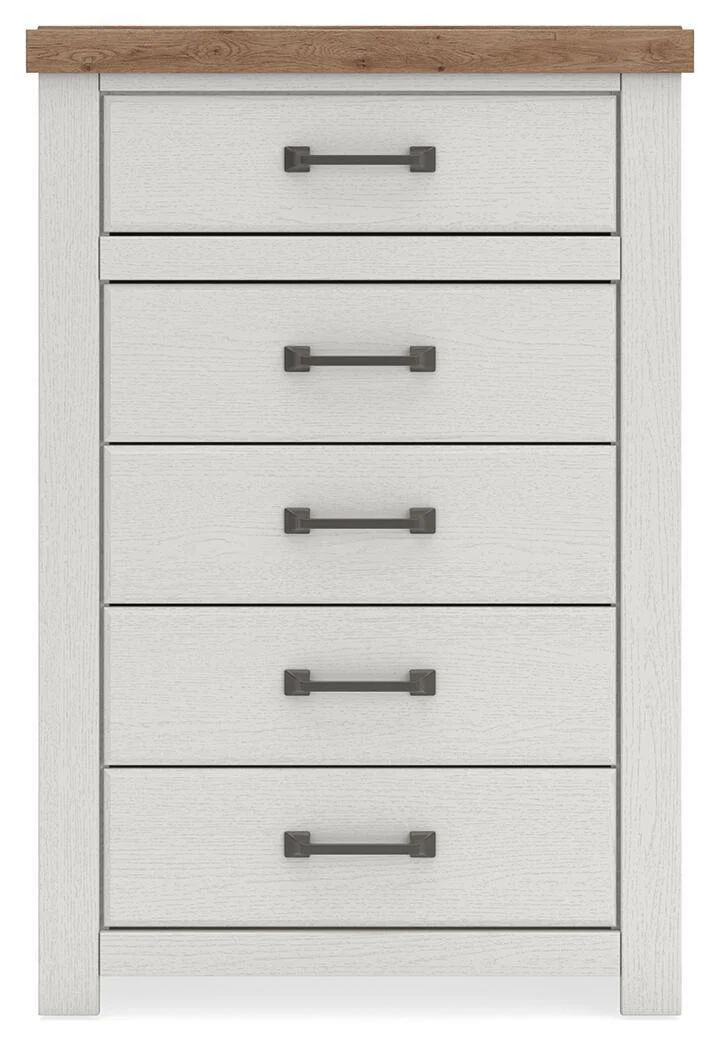 Savonport - Five Drawer Chest - White / Brown - Image 9
