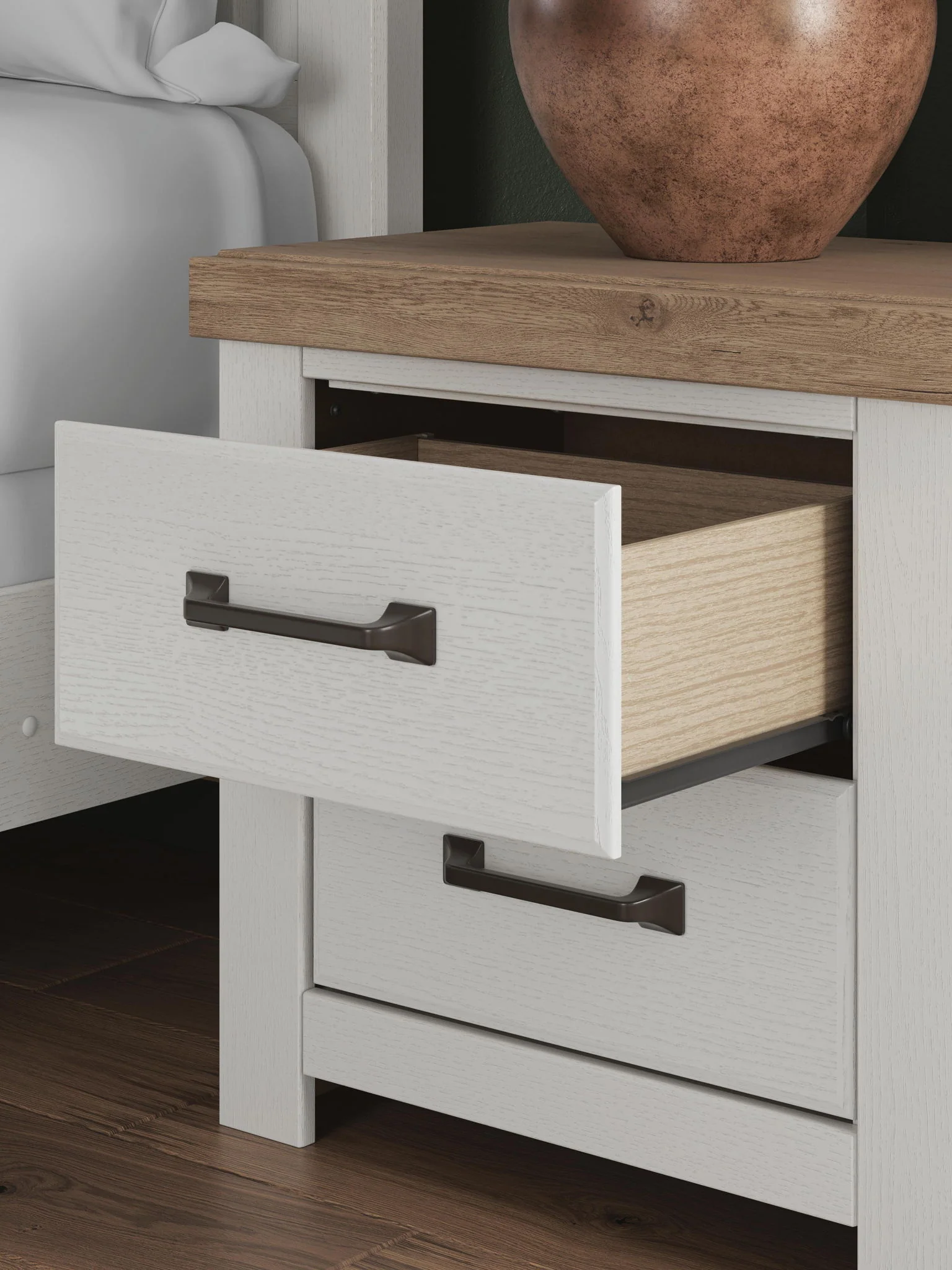 Savonport - Two Drawer Night Stand - White / Brown - Image 5
