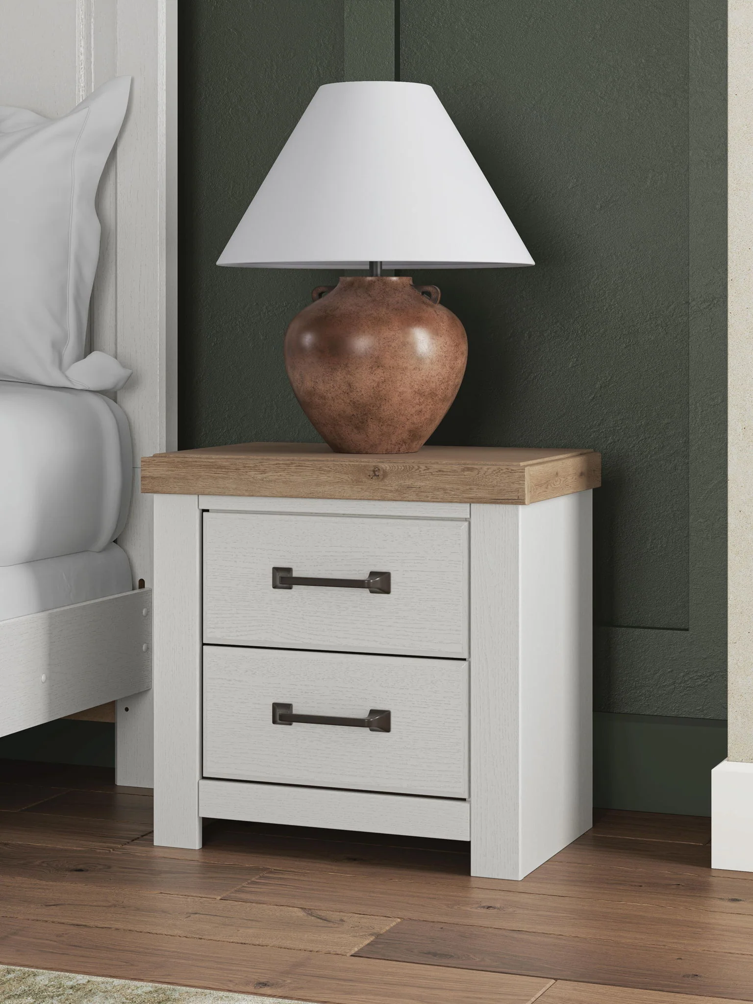 Savonport - Two Drawer Night Stand - White / Brown - Image 7