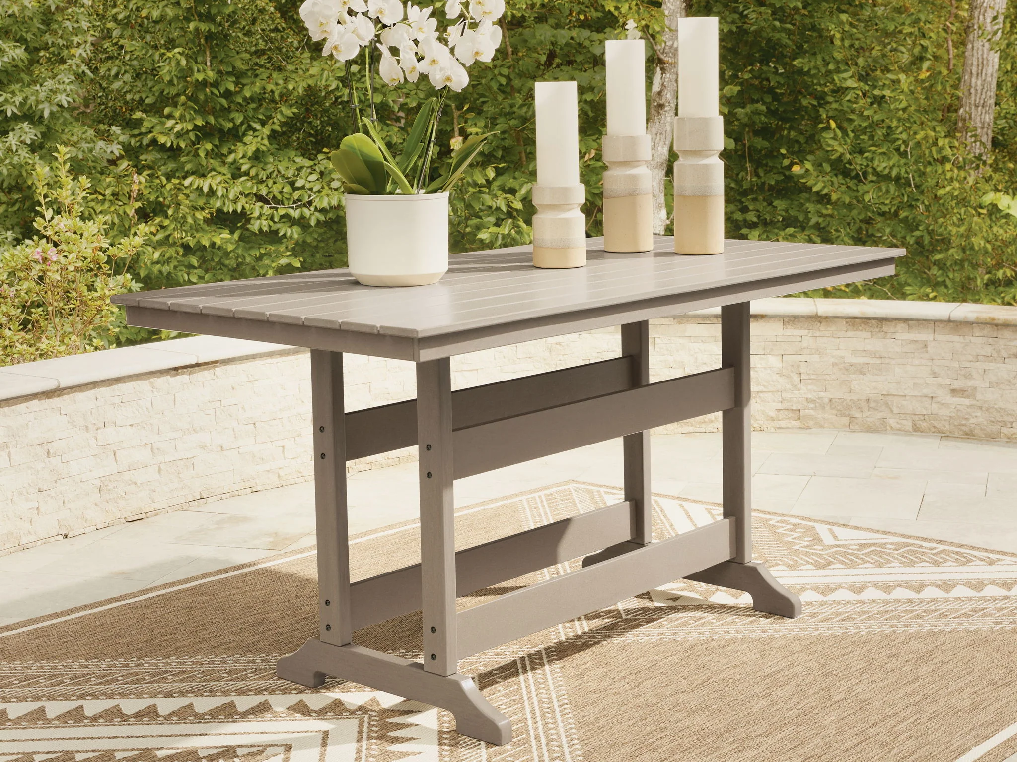 Seacliff Beach - Rectangular Counter Height Dining Table With Umbrella Option - Medium Brown - Image 5