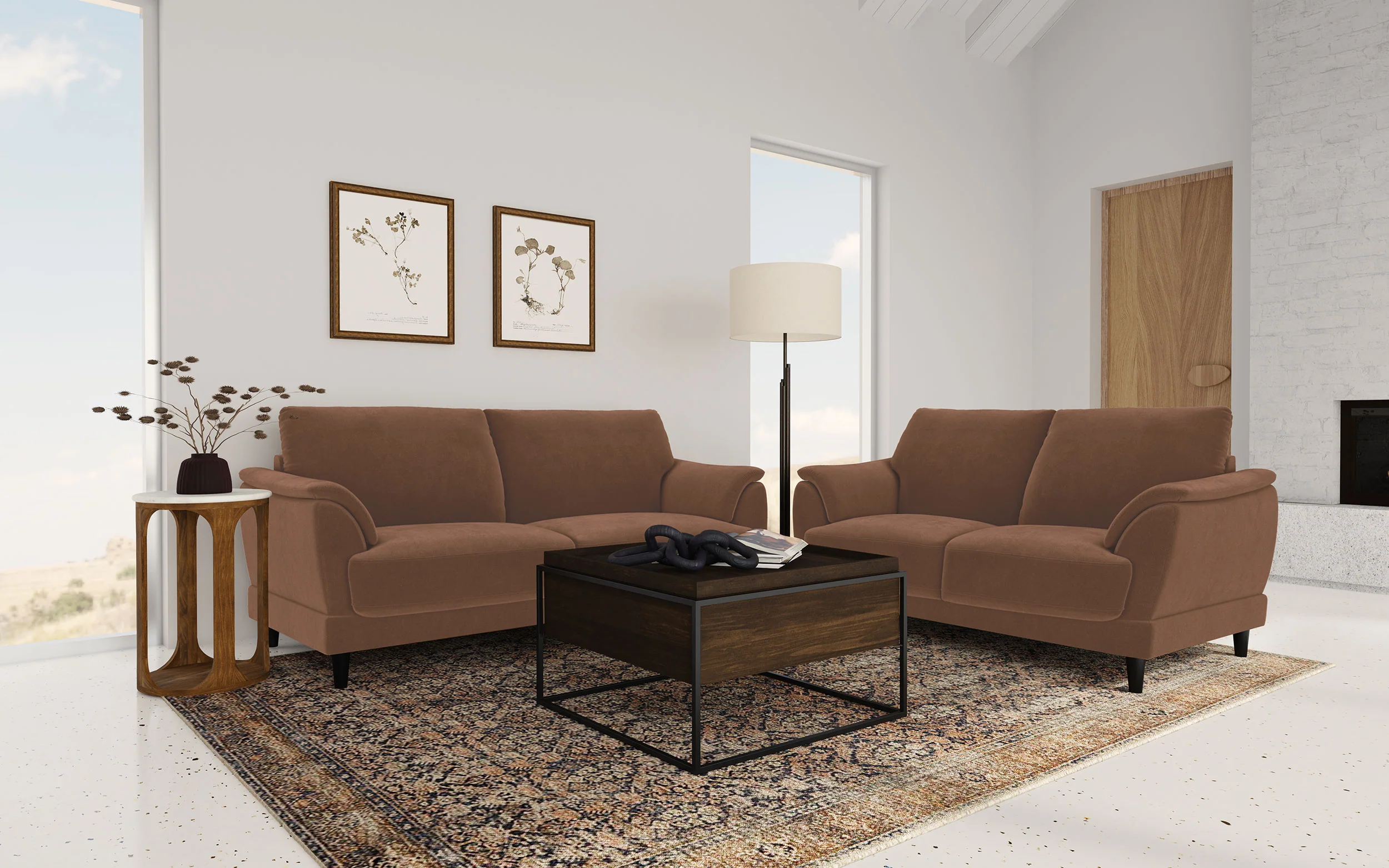 Selma - 2 Piece Velvet Upholstered Crescent Arm Sofa Set - Rust - Image 12