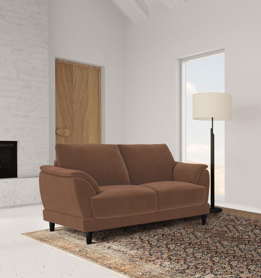 Selma - Velvet Upholstered Crescent Arm Loveseat - Rust - Image 2