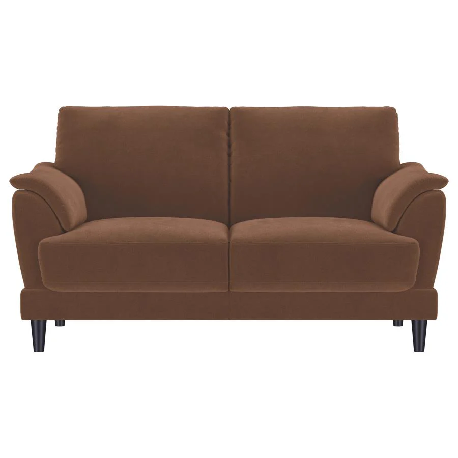 Selma - Velvet Upholstered Crescent Arm Loveseat - Rust - Image 3