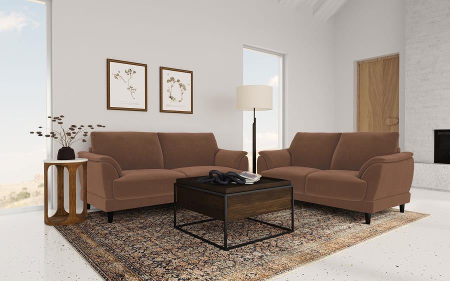 Selma - Velvet Upholstered Crescent Arm Sofa - Rust - Image 13