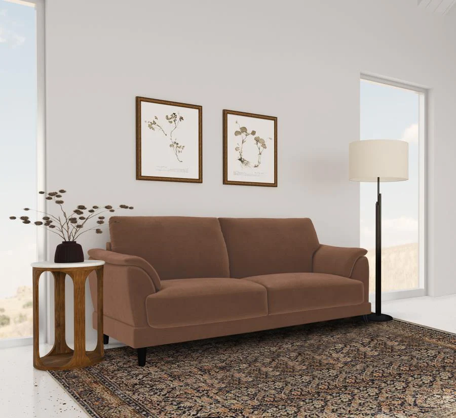 Selma - Velvet Upholstered Crescent Arm Sofa - Rust - Image 2