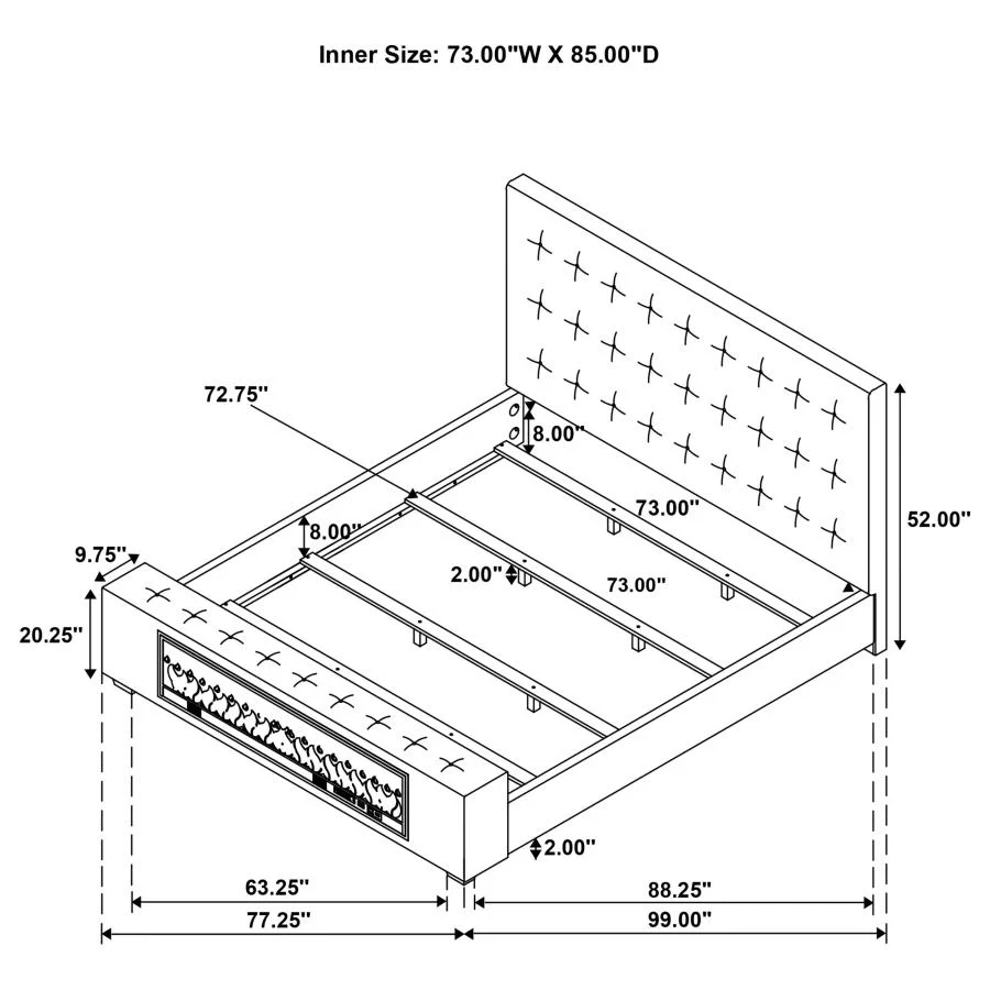Senna - Upholstered Audio Flame Visualizer Bed - Image 34