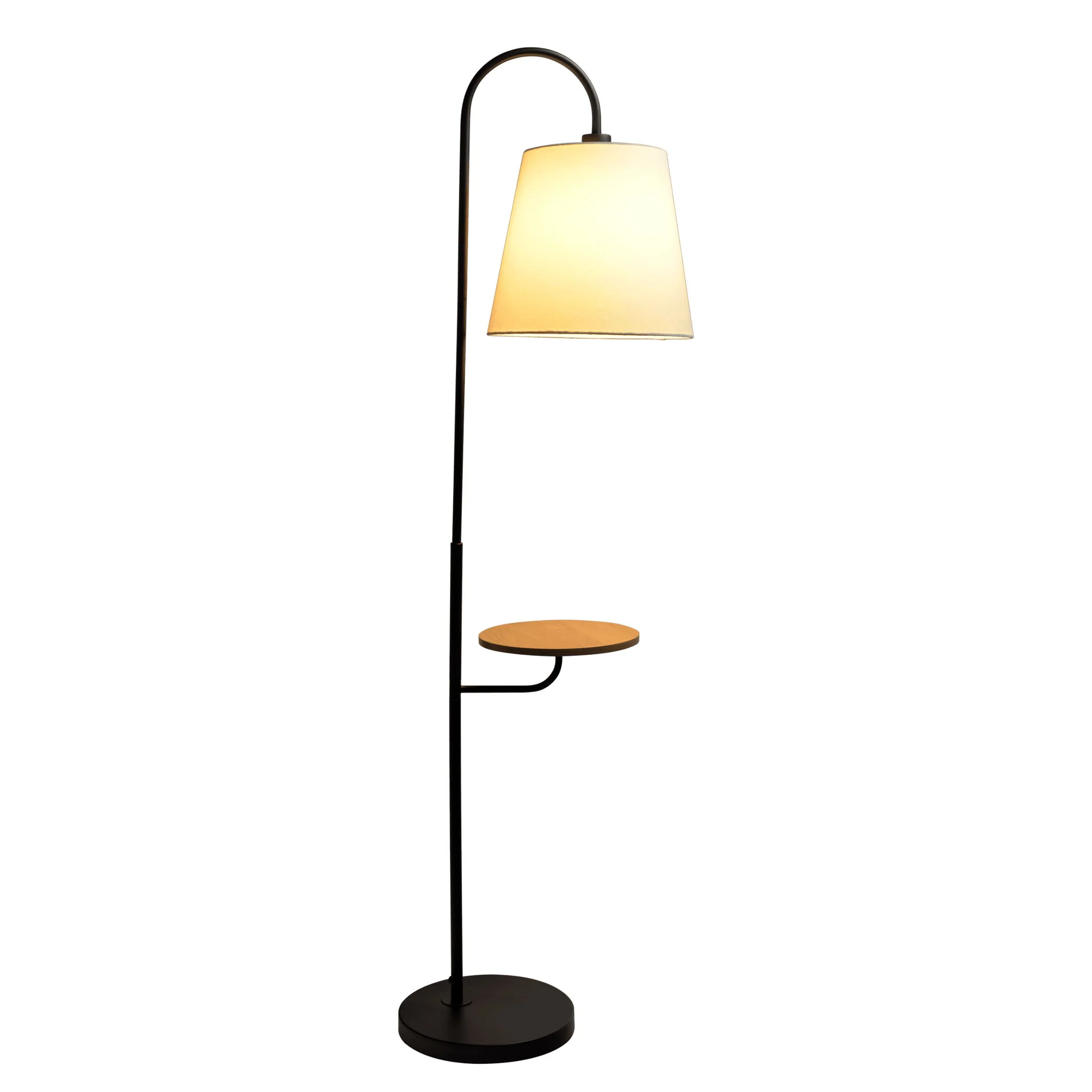 Seoul - Floor Lamp With Rotary Switch Wood Table Base - Black / White - Image 10