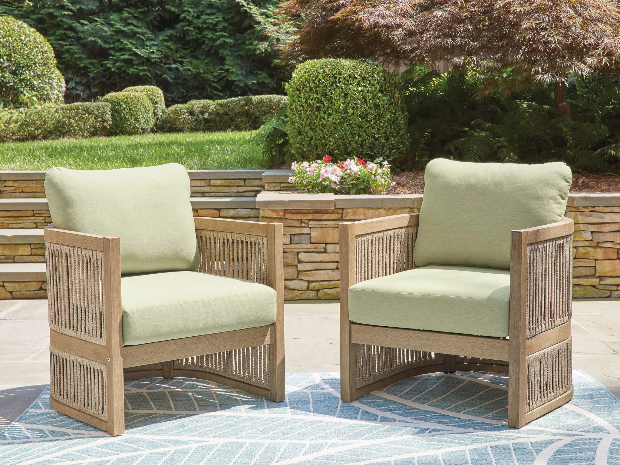 Serena Shores - Lounge Chair With Cushion (Set of 2) - Beige / Green - Image 4