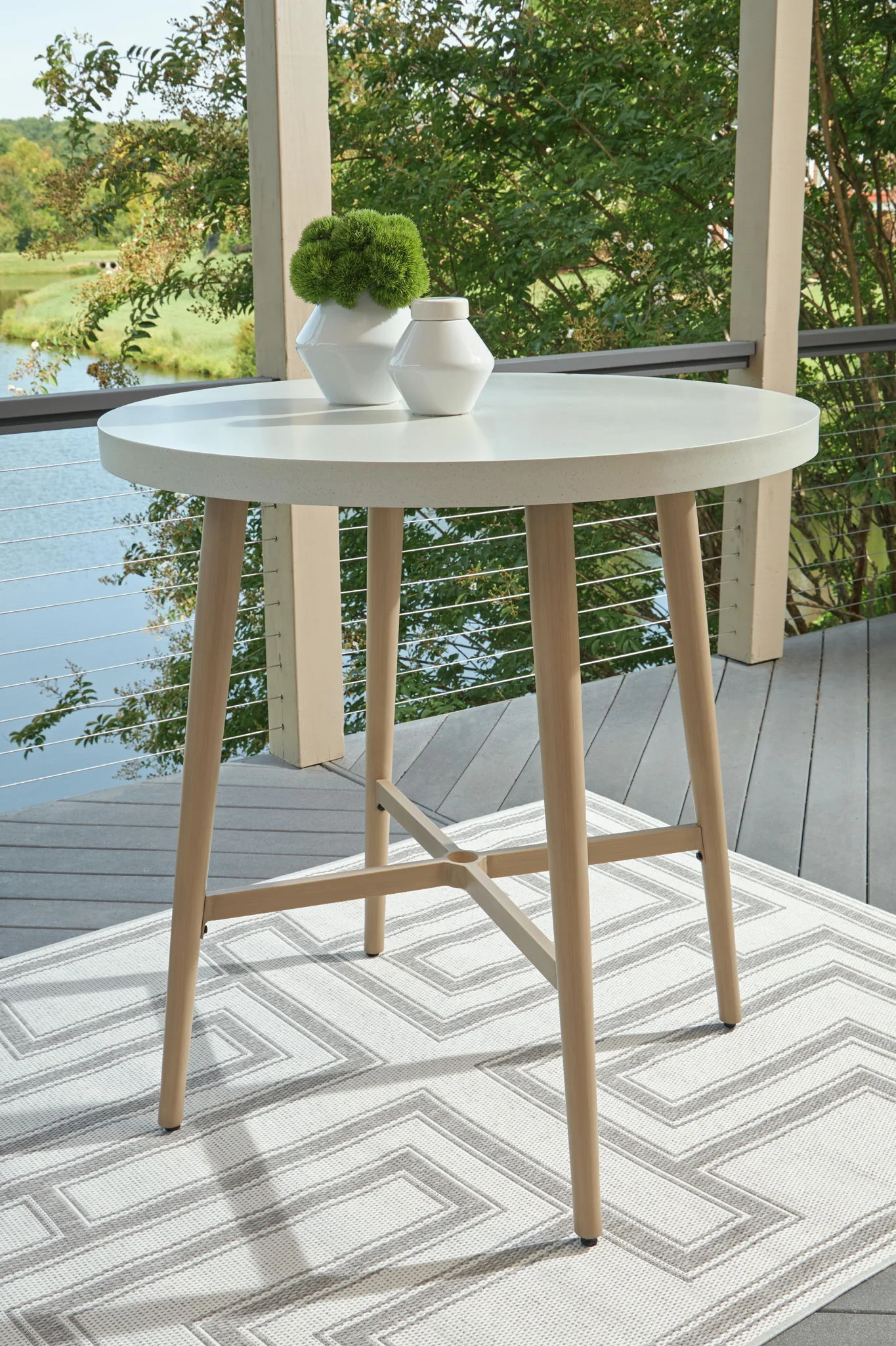 Seton Creek - Round Bar Table With Umbrella Option - Beige - Image 3