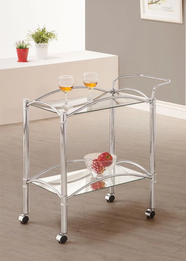 Shadix - 2-Tier Rectangular Glass Shelf Metal Bar Cart - Chrome - Image 2