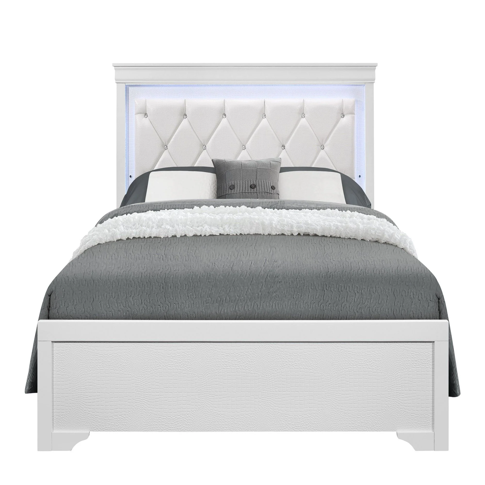 Shaker - 5 Pieces Bedroom Set With Crystal Inspired Tufted Headboard And LED Lighting - Image 4