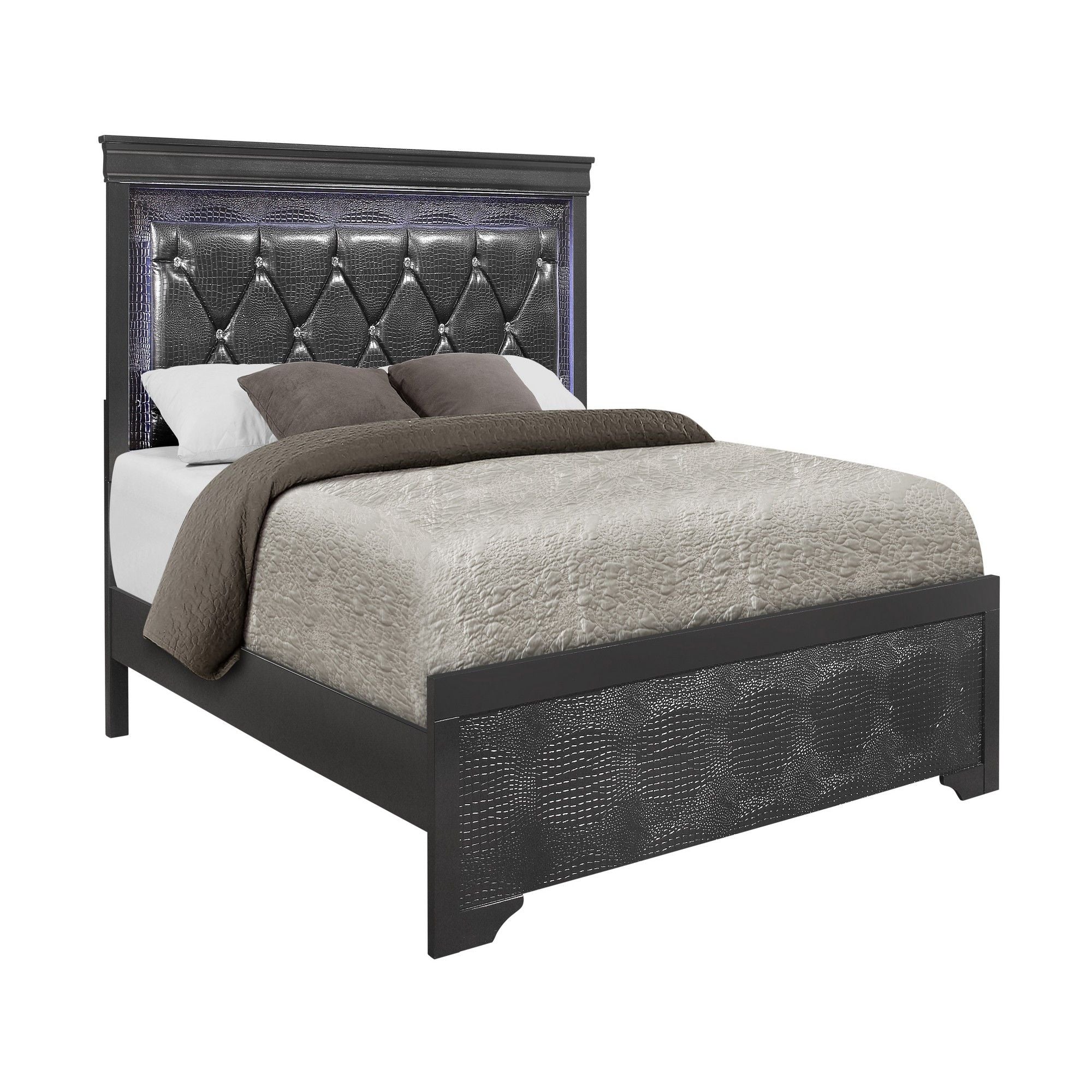 Shaker - Bed With LED Lighting And Crystal Inspired Tufted Headboard - Image 8
