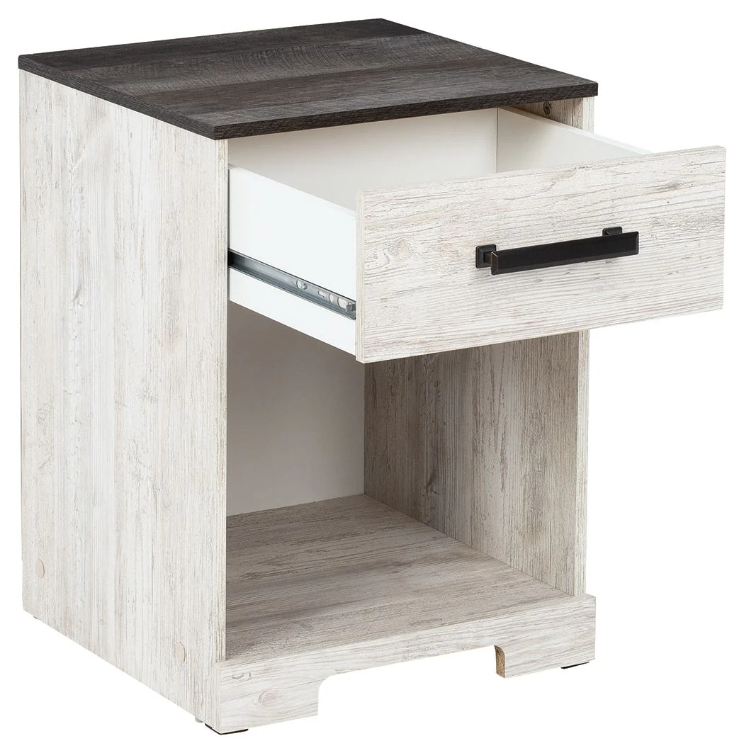 Shawburn - One Drawer Night Stand - Open Cubby - White / Black / Gray - Image 4