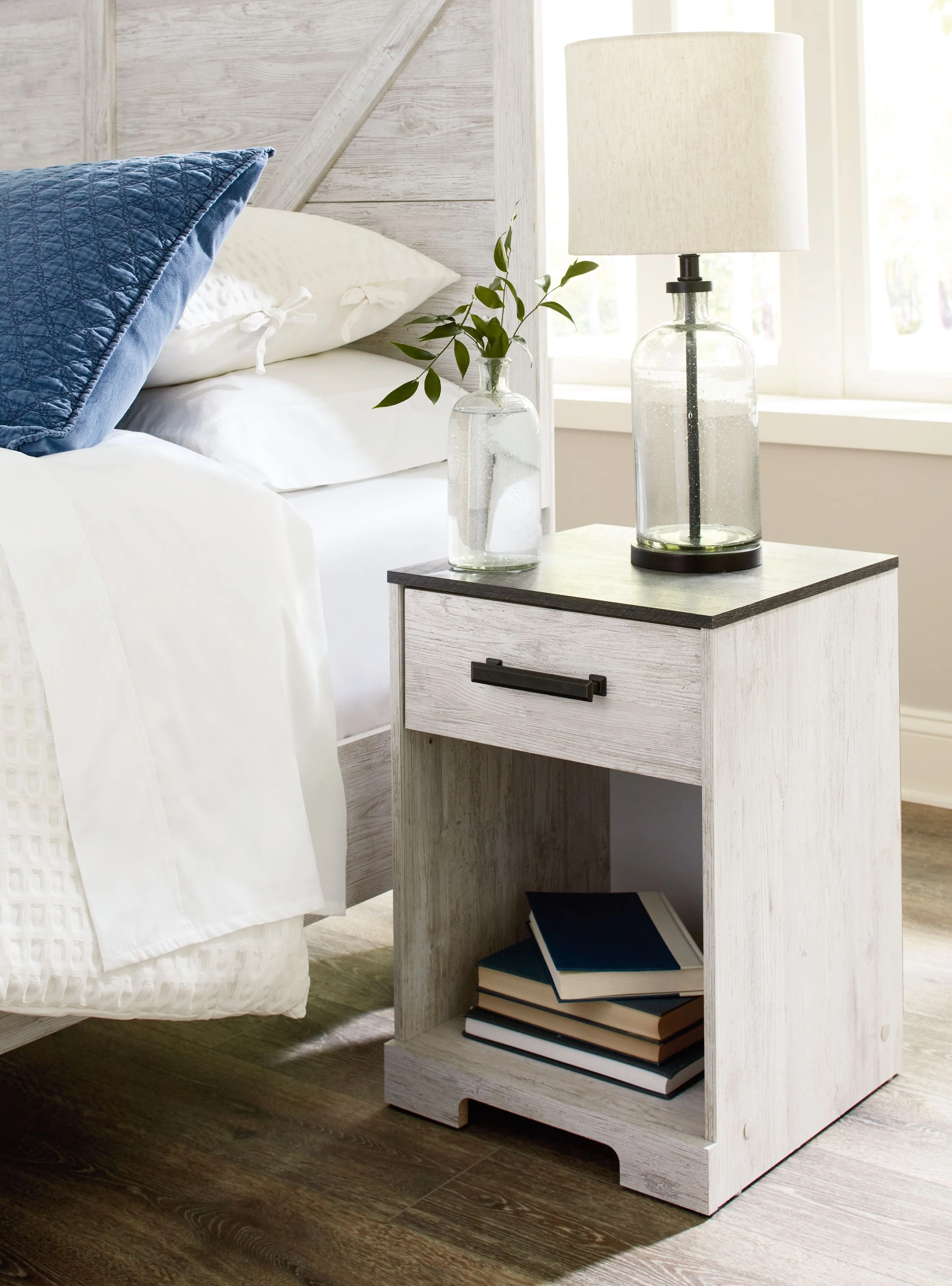 Shawburn - One Drawer Night Stand - Open Cubby - White / Black / Gray - Image 6