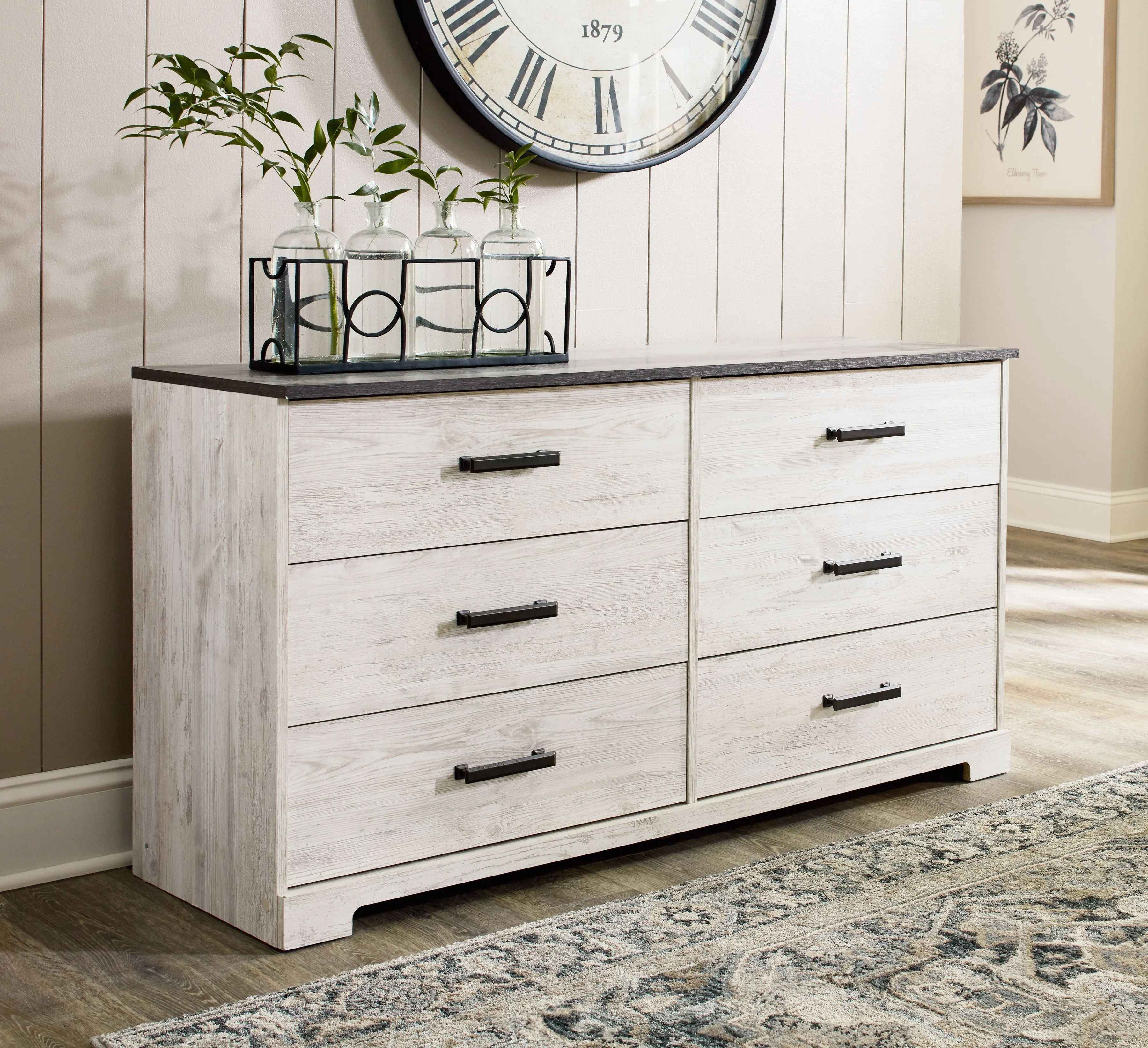 Shawburn - Six Drawer Dresser - Pewter-tone pulls - White / Black / Gray - Image 2