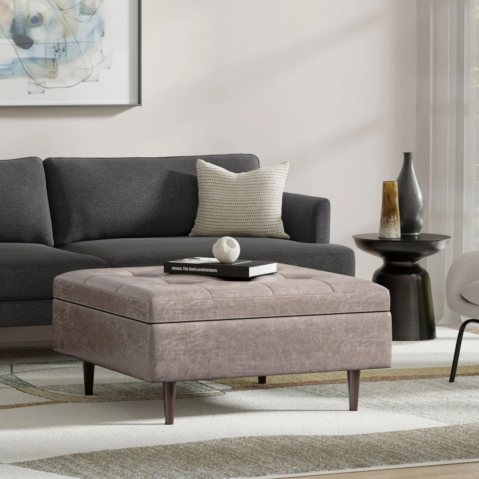 Shay - Large Square Coffee Table Storage Ottoman Mid-Century Style - Image 14