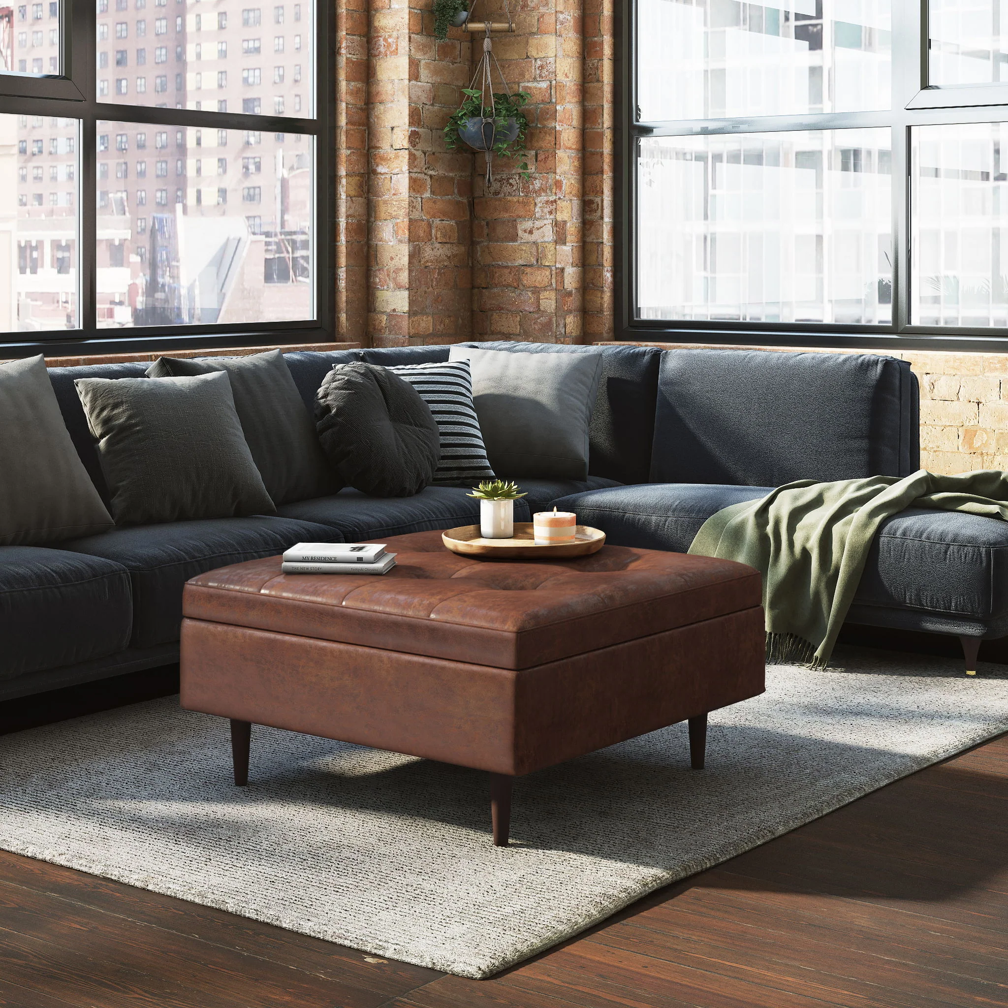 Shay - Large Square Coffee Table Storage Ottoman Mid-Century Style - Image 23