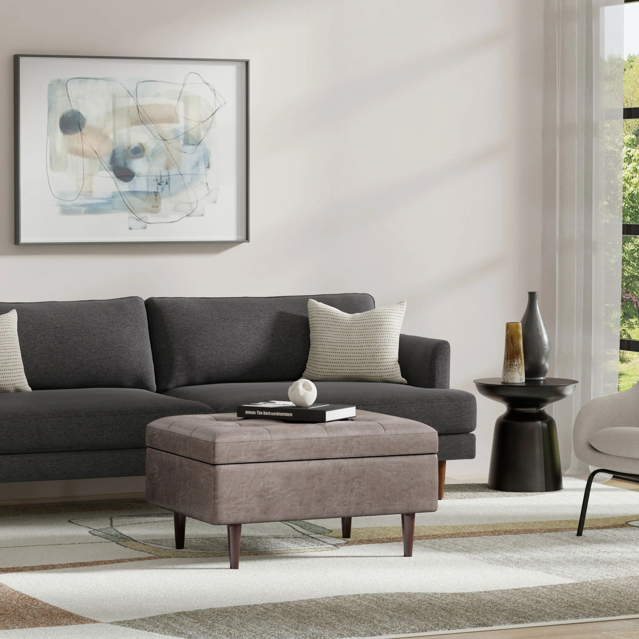 Shay - Large Square Coffee Table Storage Ottoman Mid-Century Style - Image 24