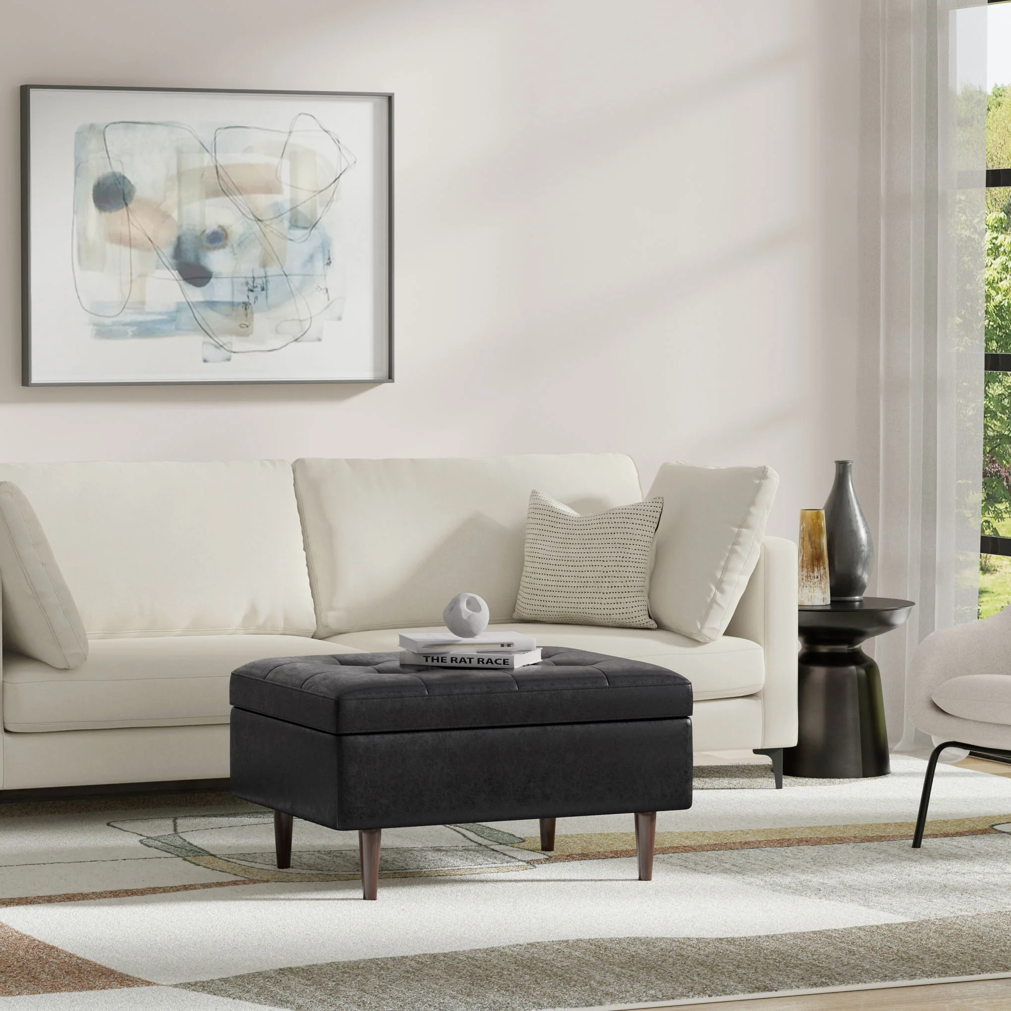 Shay - Large Square Coffee Table Storage Ottoman Mid-Century Style - Image 34