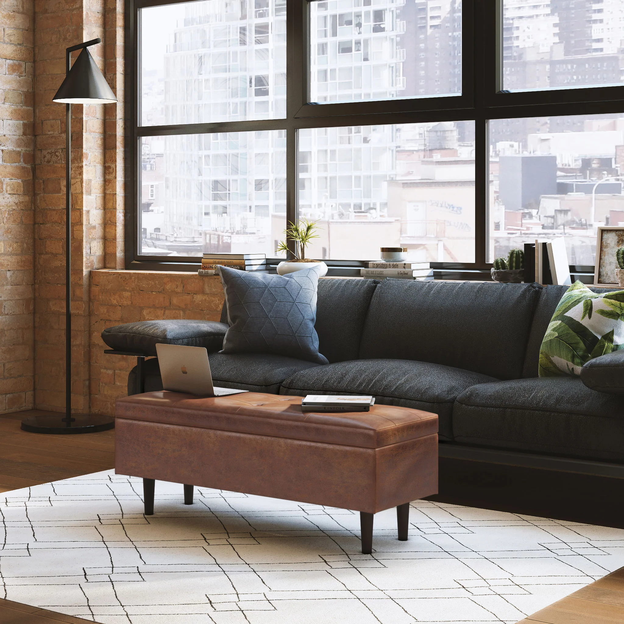Shay - Large Square Coffee Table Storage Ottoman Mid-Century Style - Image 63