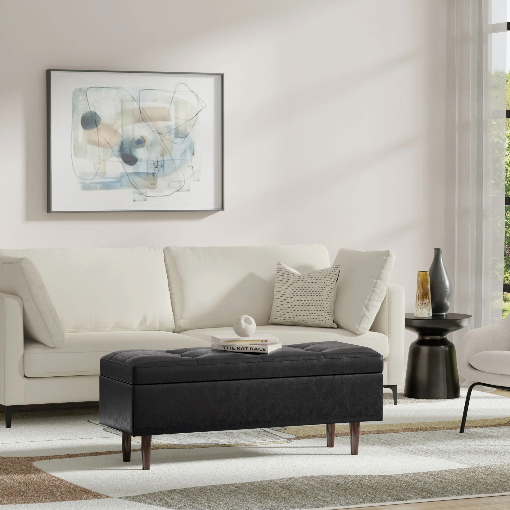 Shay - Large Square Coffee Table Storage Ottoman Mid-Century Style - Image 70