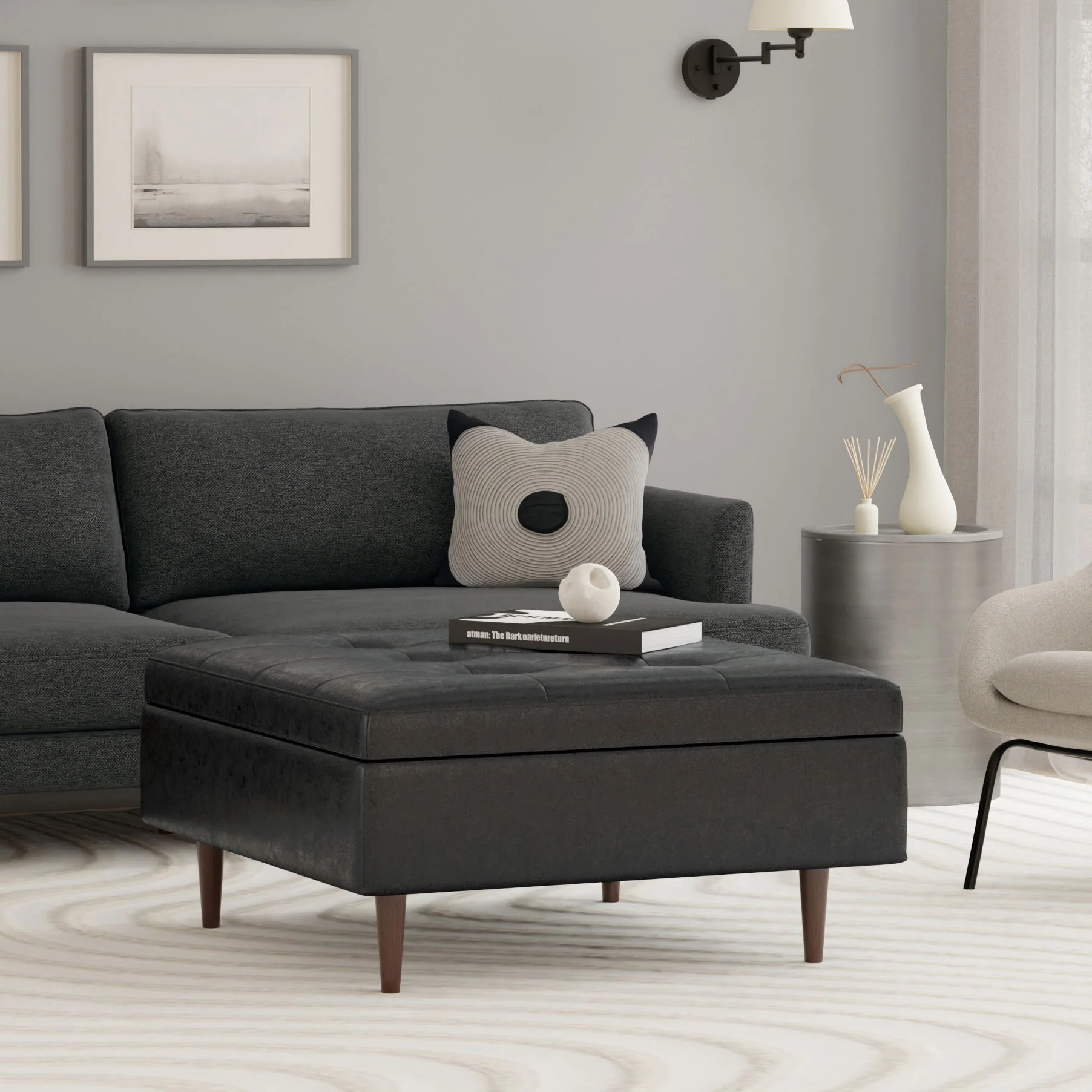 Shay - Large Square Coffee Table Storage Ottoman Mid-Century Style - Image 72